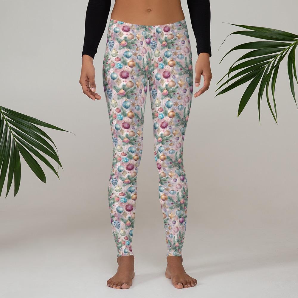 Stylish Microfiber Stretch Leggings – Holiday all over print pattern durable, Comfortable, and UPF 50+ Activewear