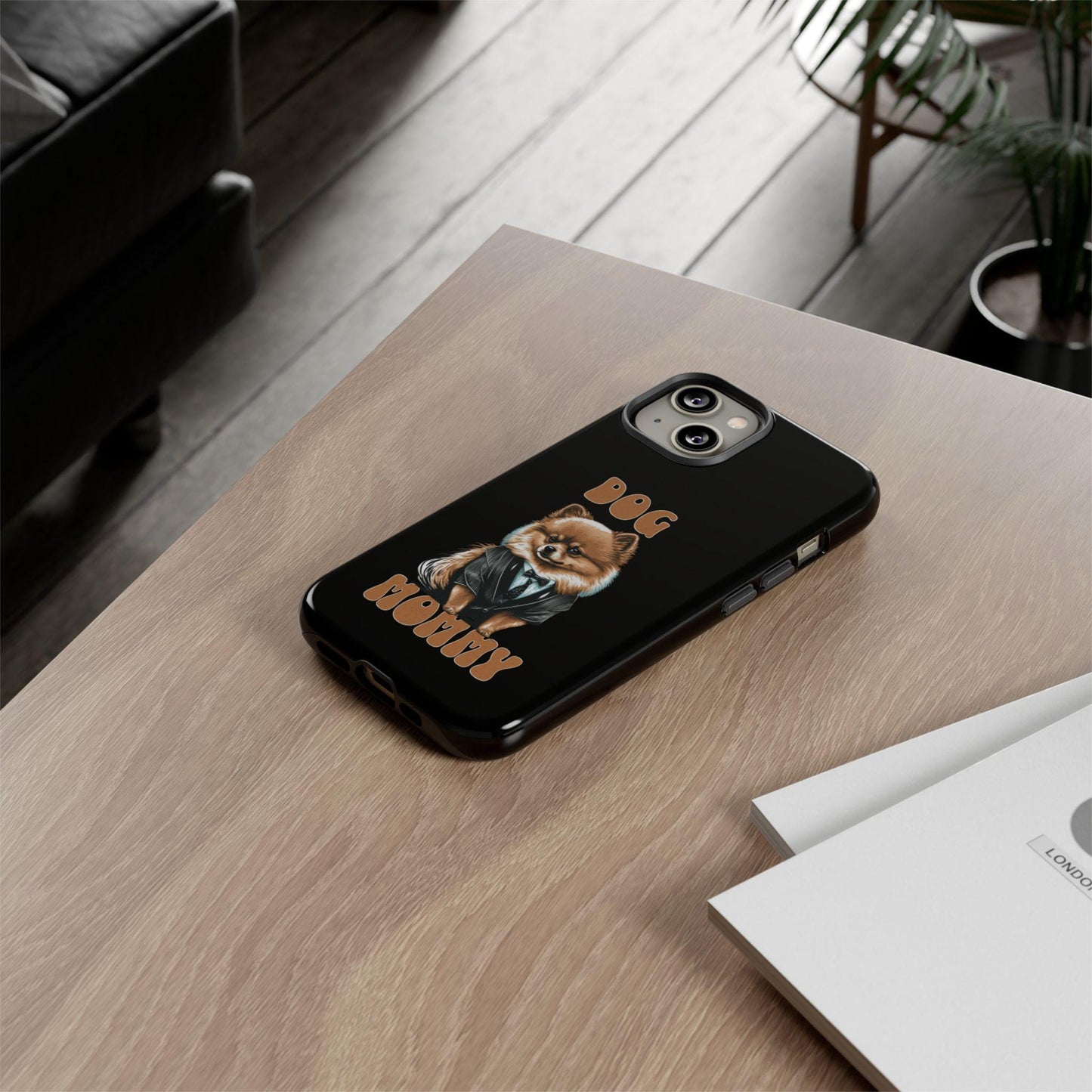 Phone Case, Tough Cases for Dog Mommy, Animal Print Design, Black Cover, Dog Owner Gift. Strong Sturdy iPhone Case with Text