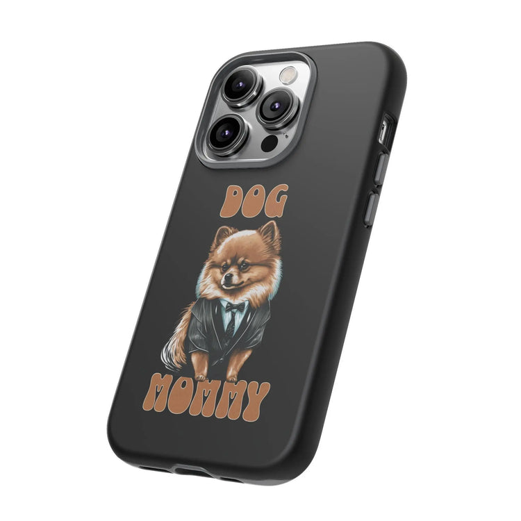 Phone Case, Tough Cases for Dog Mommy, Animal Print Design, Black Cover, Dog Owner Gift. Strong Sturdy iPhone Case with Text