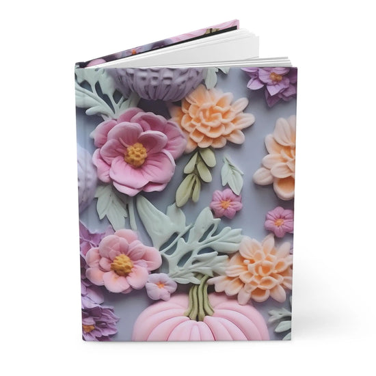 Floral Pumpkin Hardcover Journal, Fall 3D Pastel Custom Print Notebook The Aurora Touch