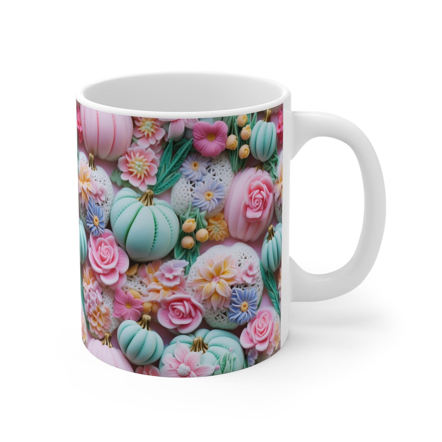3D Pastel Thanksgiving Fall Mug 11oz, Festive Hot Beverage Cup, Casual Daily Coffee Mug, Fall Pattern Design