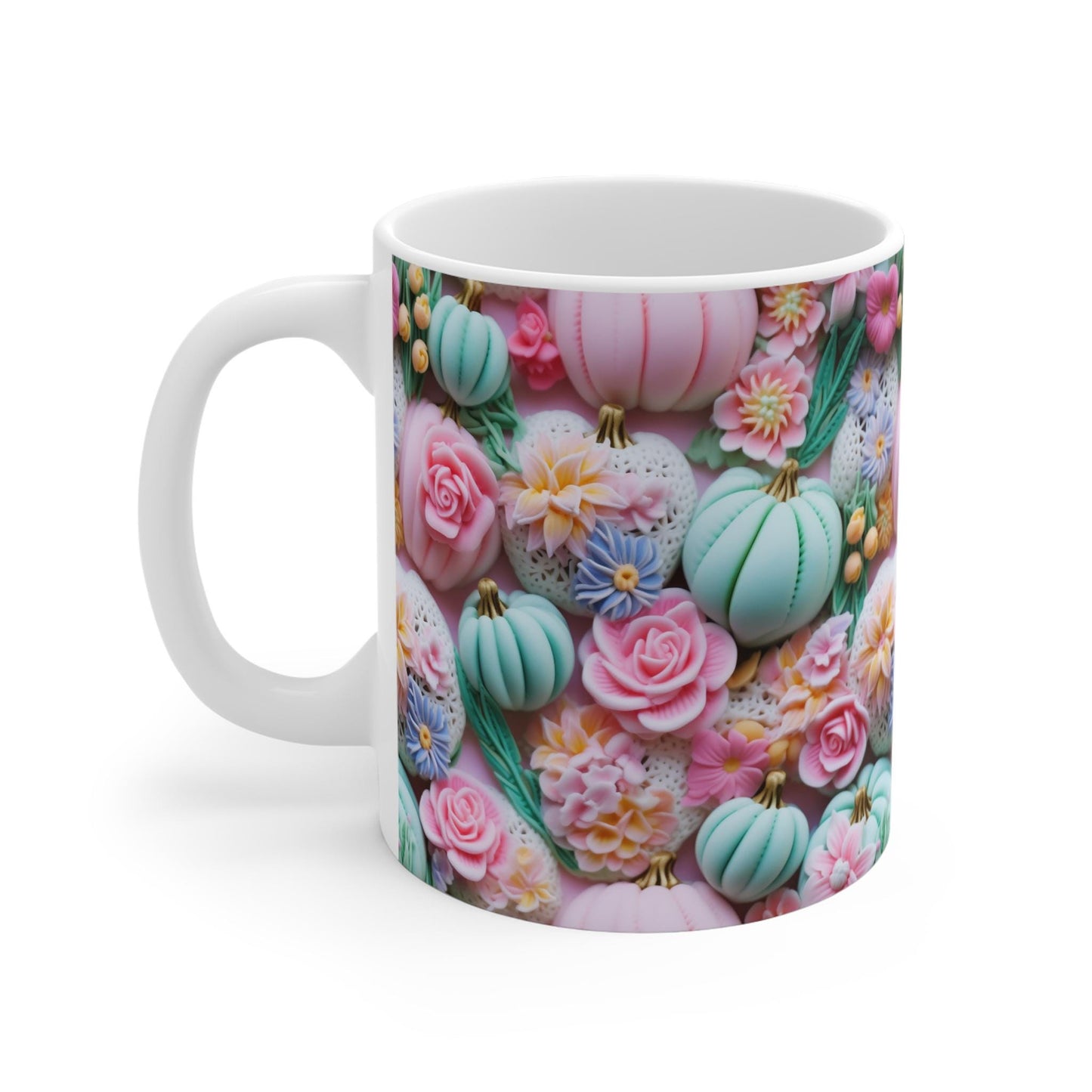 3D Pastel Thanksgiving Fall Mug 11oz, Festive Hot Beverage Cup, Casual Daily Coffee Mug, Fall Pattern Design