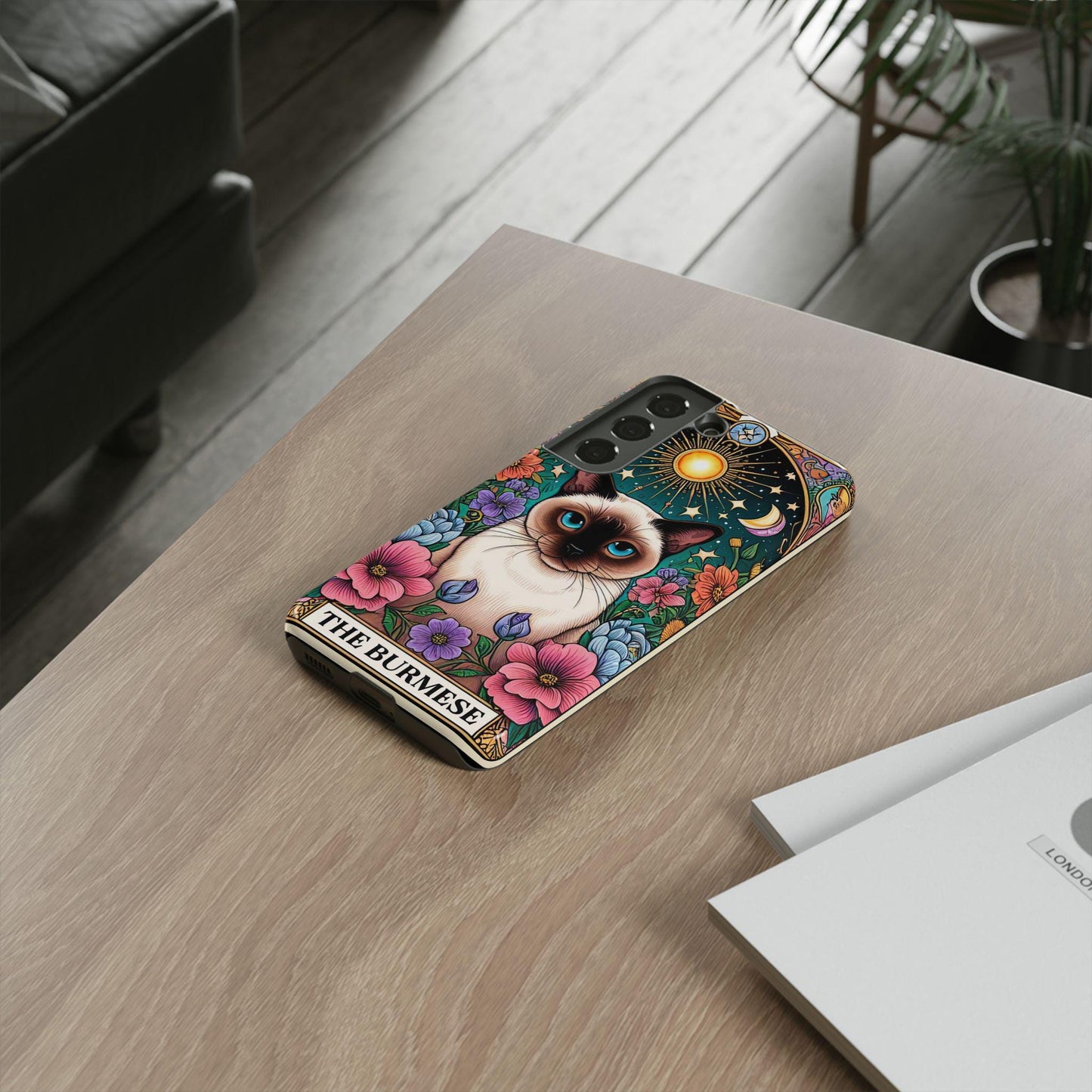 Animal Print Samsung Galaxy Tough Case, Burmese Cat Portrait Phone Cover, Kitty Tarot Card, Phone Accessories, Custom Phone Cases