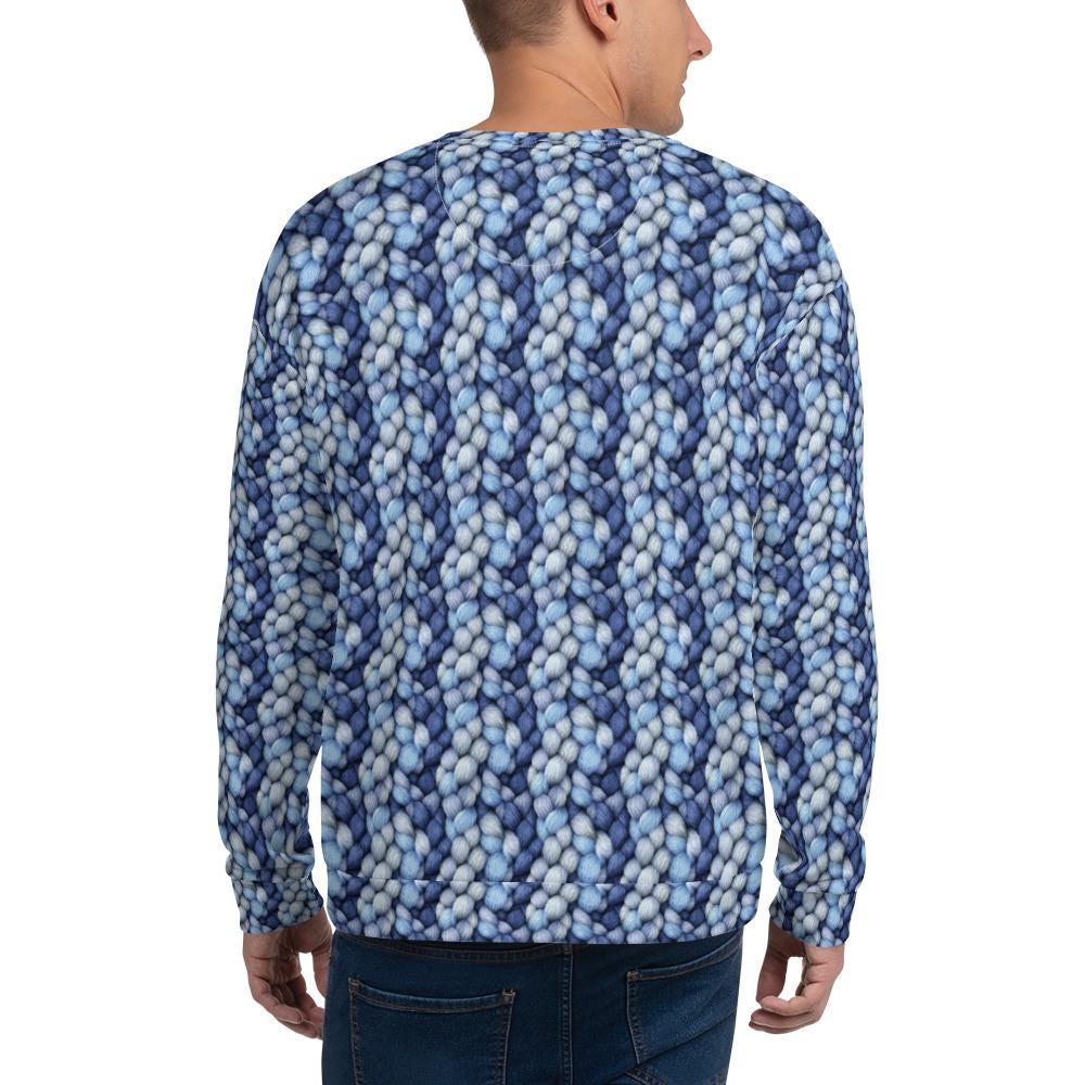 Men's Cozy Blue Pattern Knitted Sweatshirt - Stylish & Comfy Cotton Feel for All Occasions