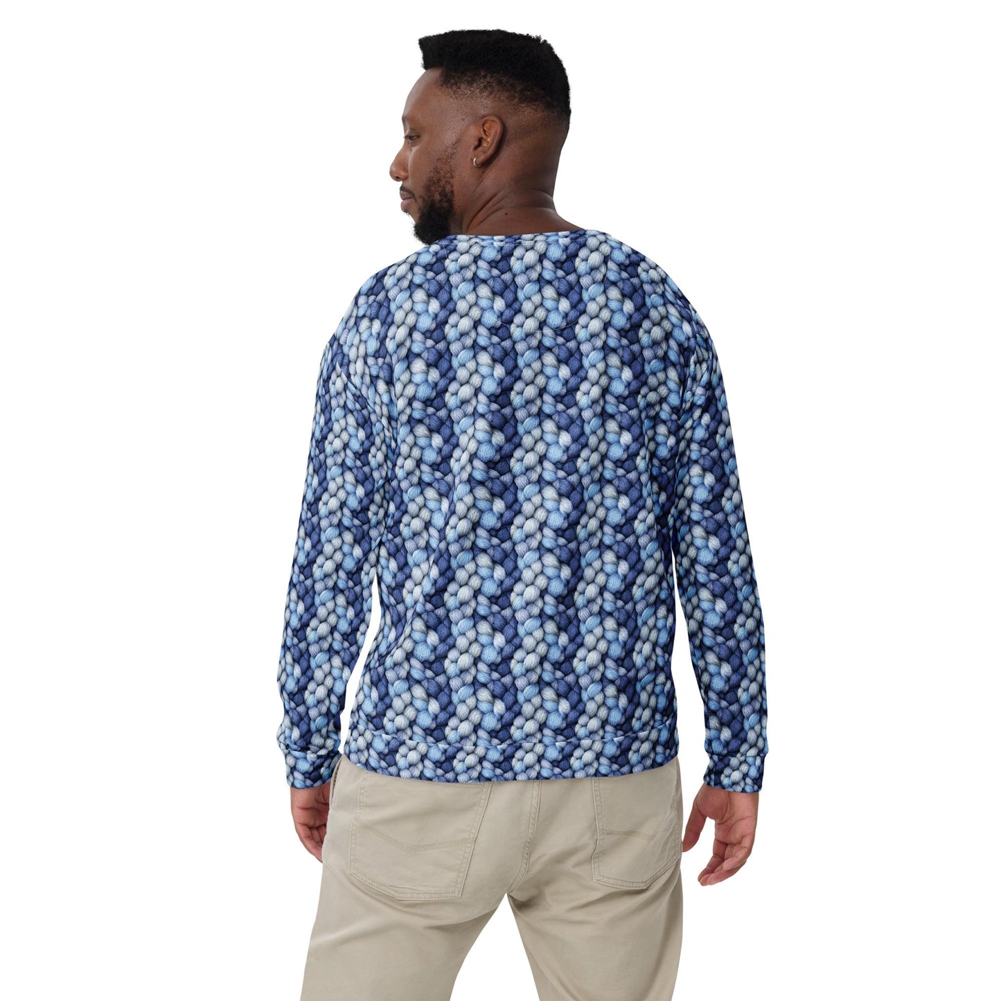 Men's Cozy Blue Pattern Knitted Sweatshirt - Stylish & Comfy Cotton Feel for All Occasions