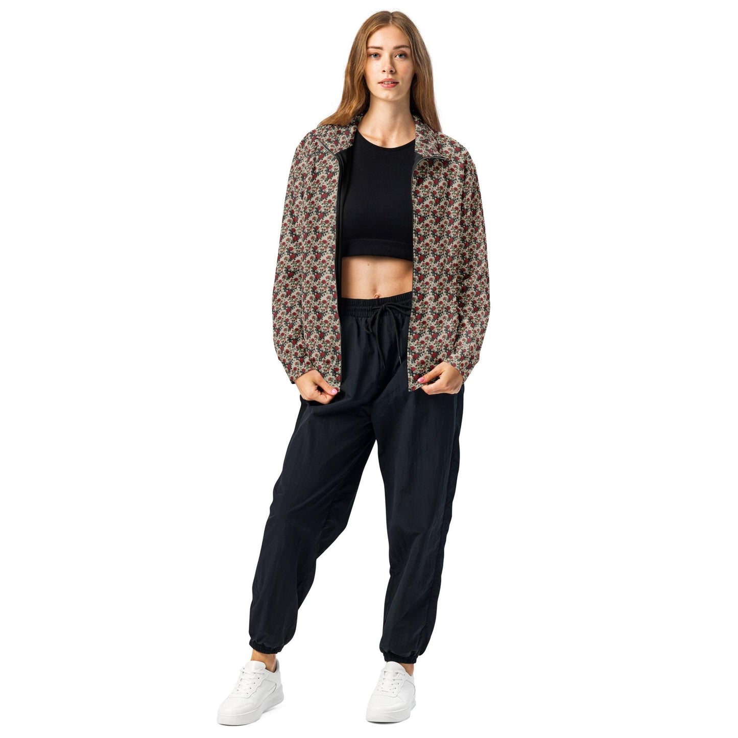 Unisex All-Over Print Rose Pattern Track Jacket - Stylish Casual Wear for All Occasions