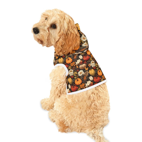 Fall Floral Pet Hoodie, Cozy Dog Sweater, Halloween Costume Alternative, Pumpkin Print Dog Outfit, Autumn Dog Apparel The Aurora Touch
