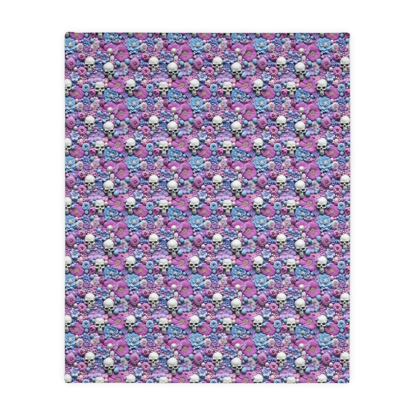 Skull & Floral Velveteen Blanket, Two- Sided Cozy Throw for Home Decor, Perfect for Halloween, Day of the Dead, Gothic Style, Unique Gift