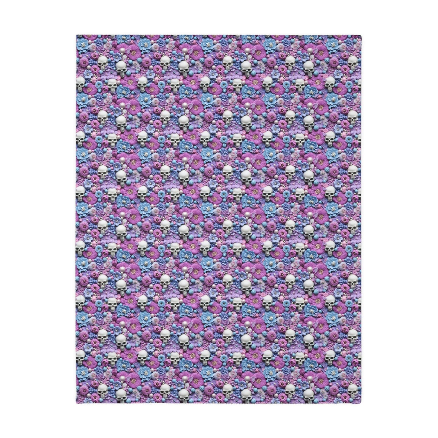 Skull & Floral Velveteen Blanket, Two- Sided Cozy Throw for Home Decor, Perfect for Halloween, Day of the Dead, Gothic Style, Unique Gift