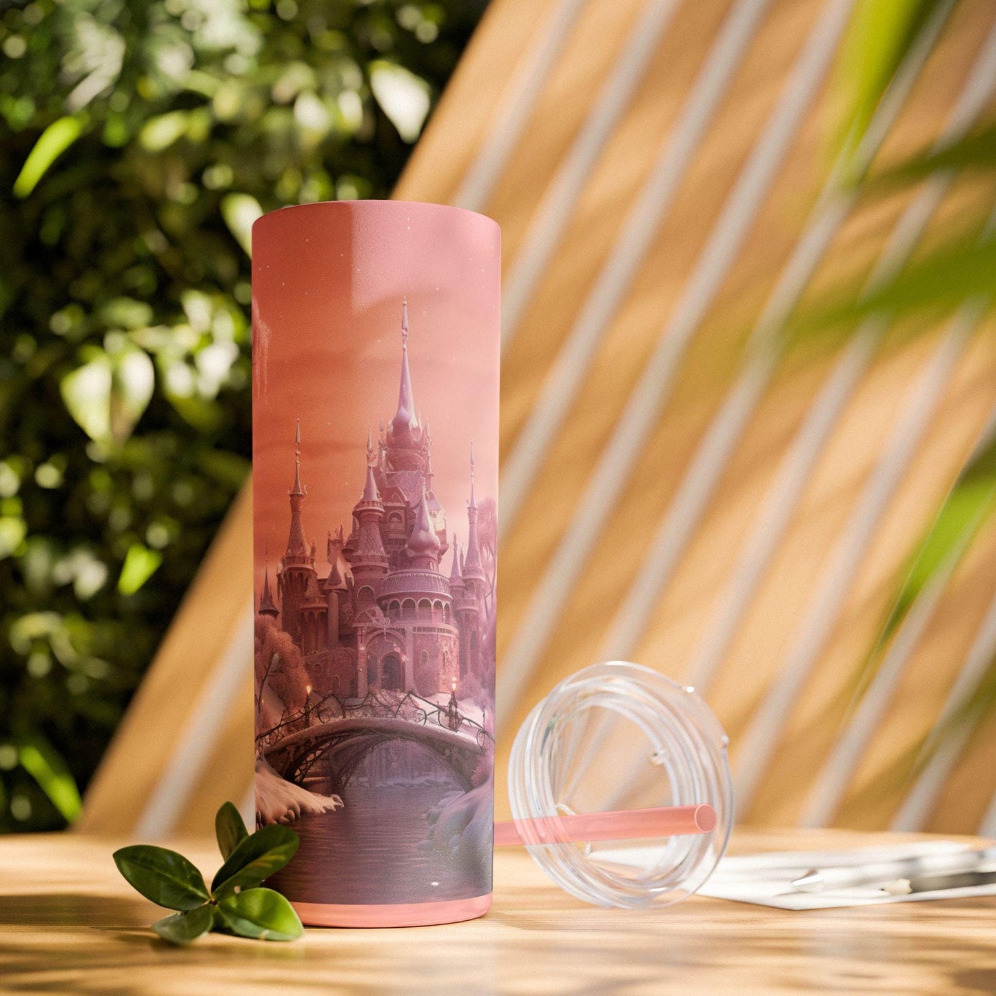 Pink Holiday Skinny Tumbler with Straw, 20oz - Pretty Pink Xmas Christmas Novelty, Female Gift