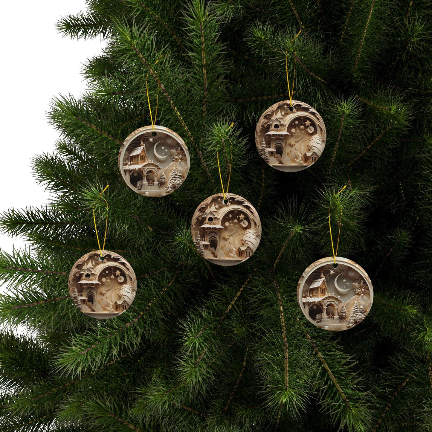 Whimsical Ceramic Ornaments - Perfect for Christmas Decor, Holiday Gifts, Tree Decorations, Winter Wonderland, Double-Sided
