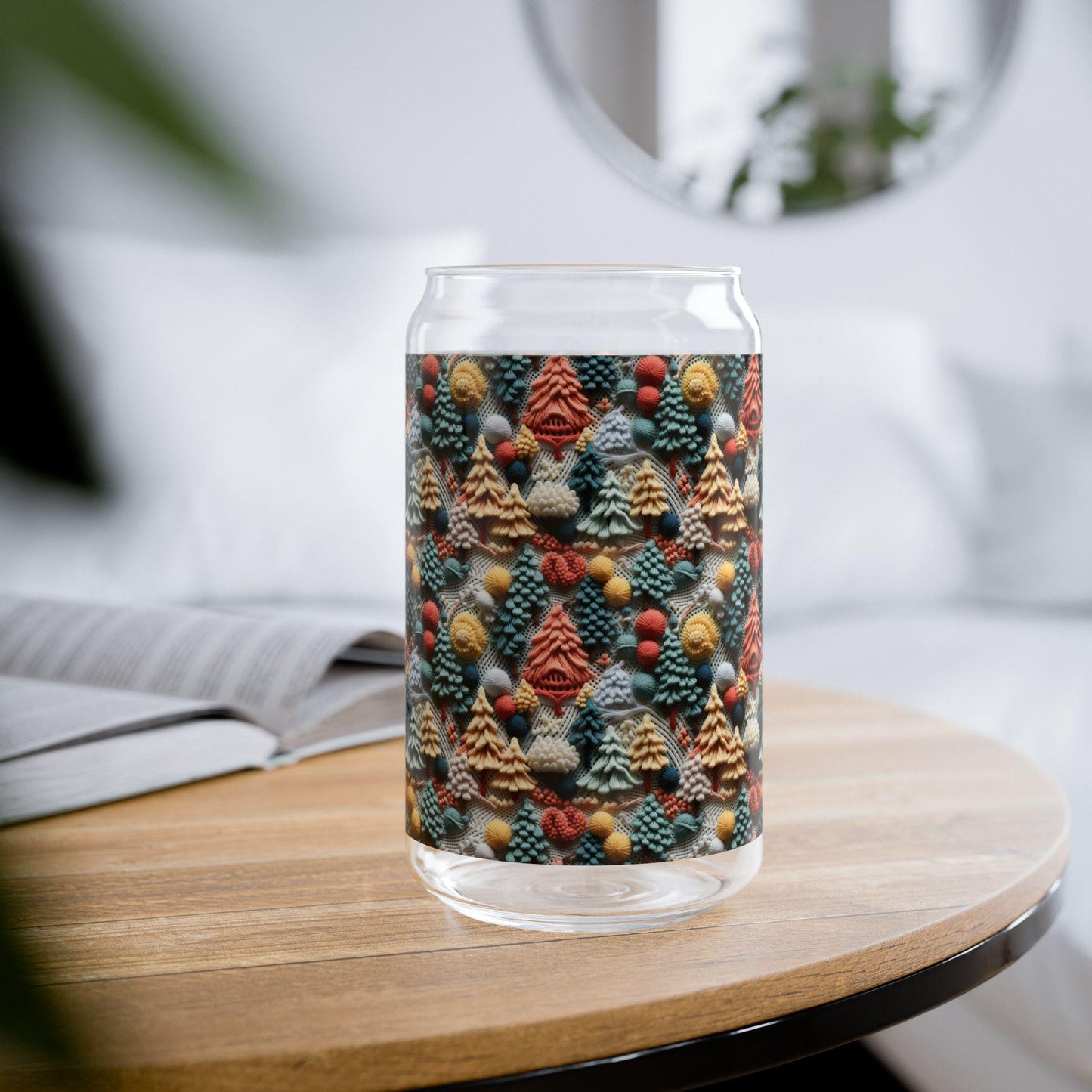 Festive Sipper Glass, 16oz | Holiday Drinkware, Eco-Friendly Mug, Gift for Christmas, Winter Decor, Straw Included
