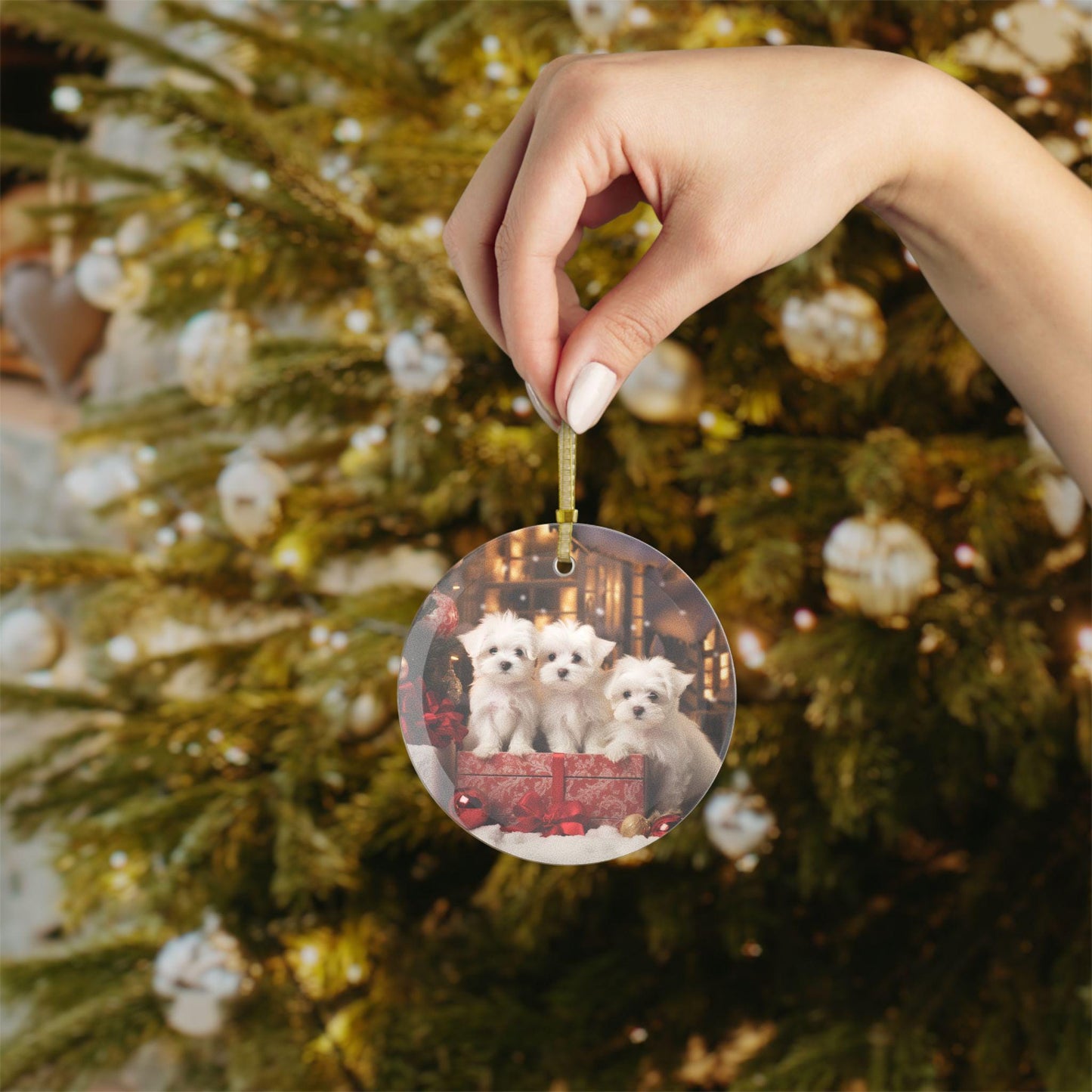 Glass Ornaments, Maltese Puppy ornament, Tree ornaments, Holiday Home Decor, Christmas ornaments, Holiday gift