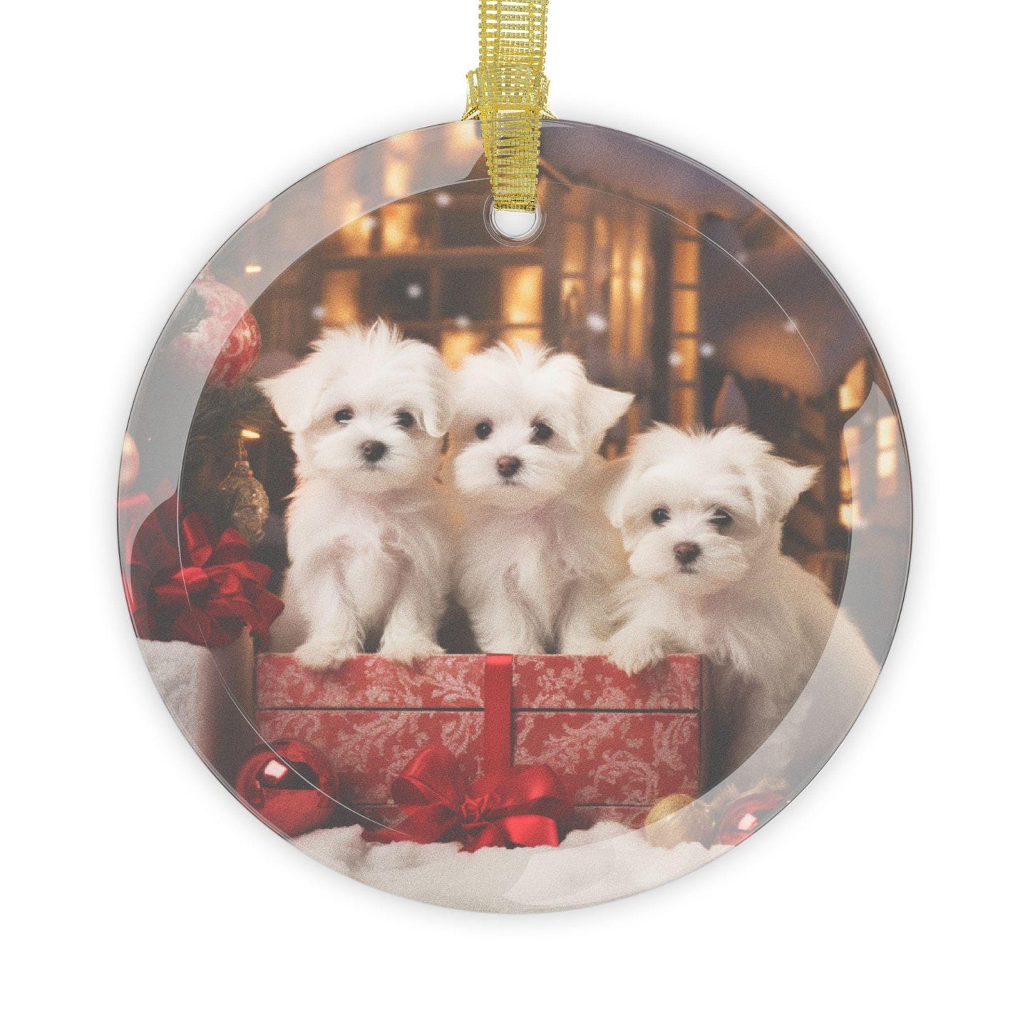 Glass Ornaments, Maltese Puppy ornament, Tree ornaments, Holiday Home Decor, Christmas ornaments, Holiday gift