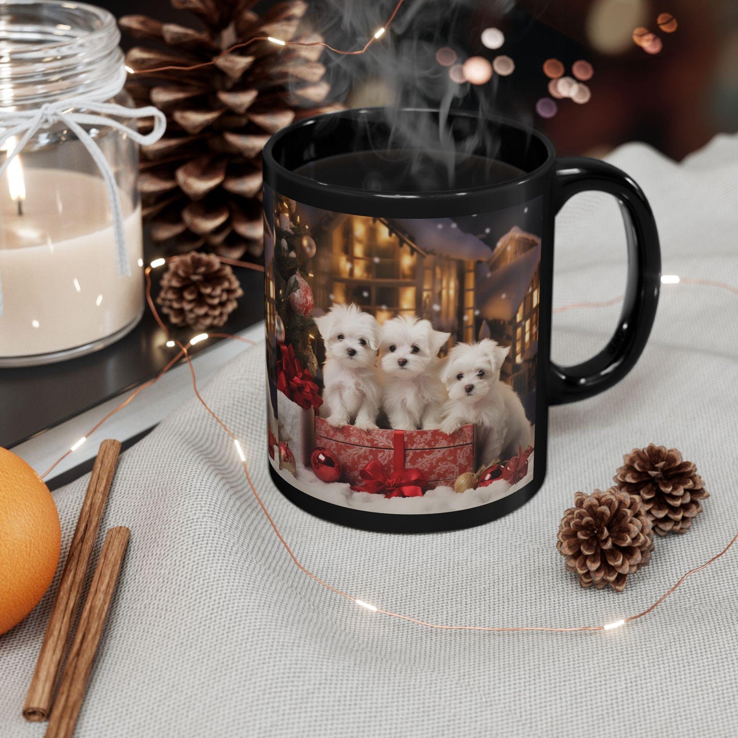 11oz Holiday Puppy Mug, Puppy Love, Maltese Lover, Holiday Gift, Xmas Mug, gift for daughter, Decorative Mug, Gift for her