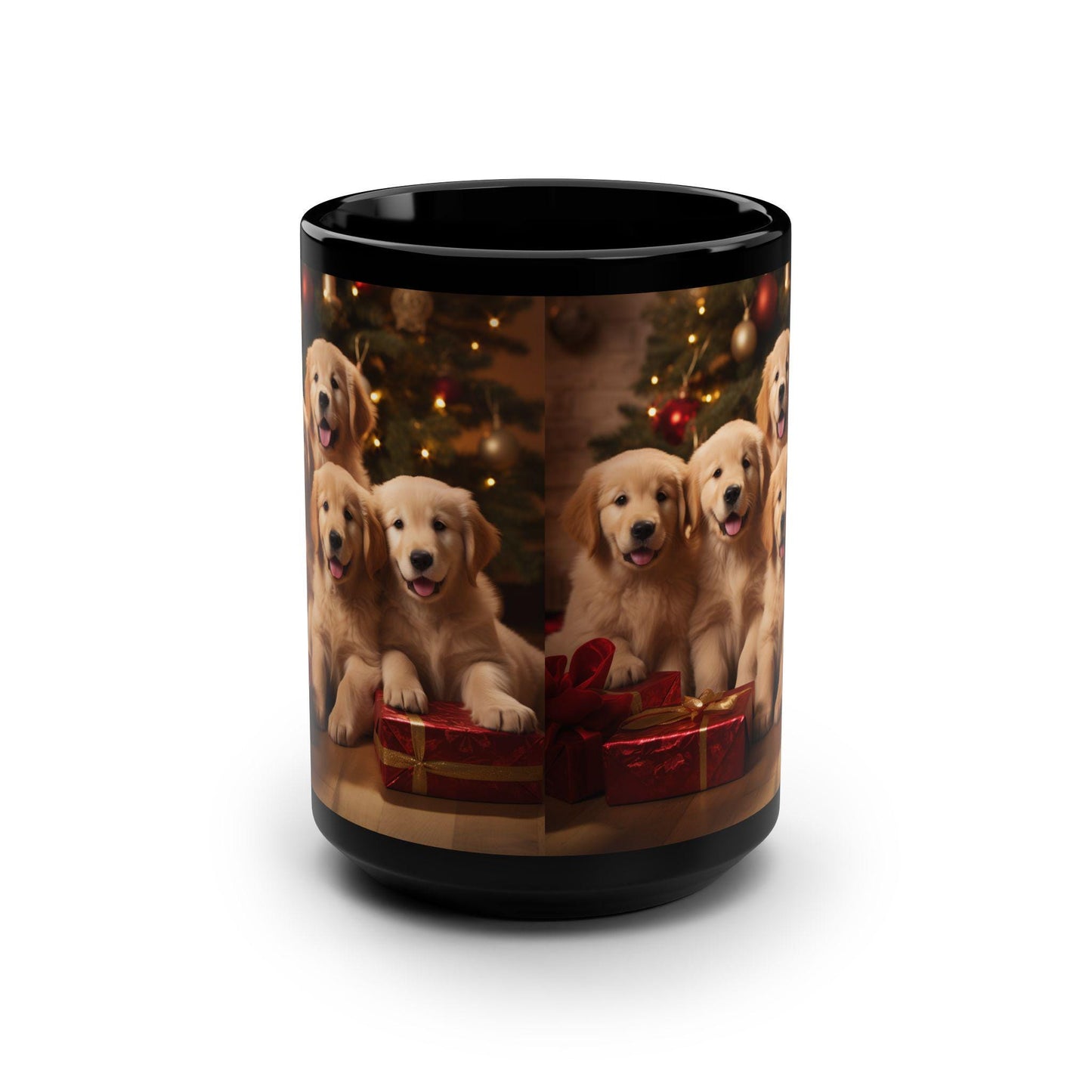 Xmas 15oz. Novelty Mug, Puppy Design, Golden Retriever Art, Dog Portrait, Christmas gift, Stocking Stuffer, Gift for Teacher