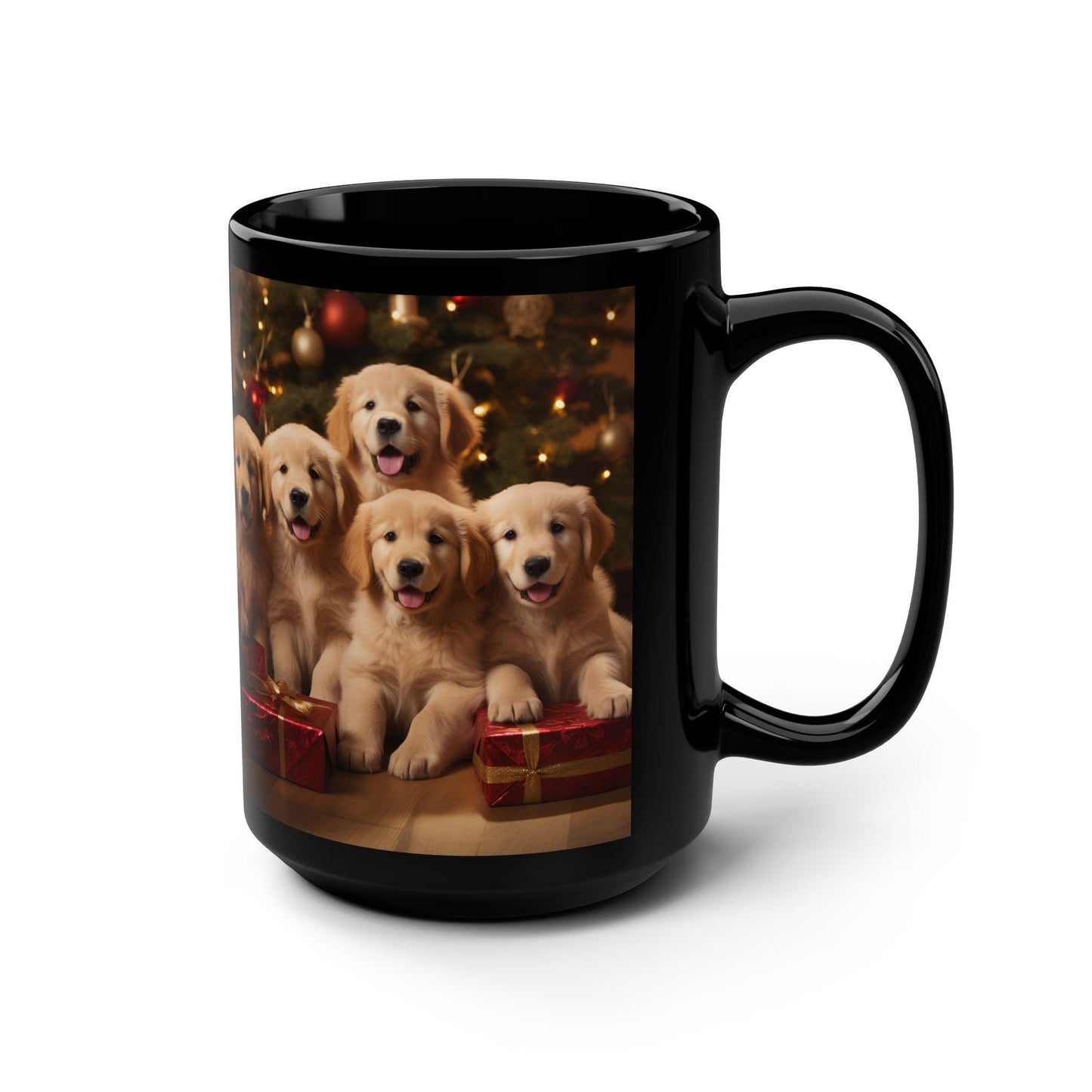 Xmas 15oz. Novelty Mug, Puppy Design, Golden Retriever Art, Dog Portrait, Christmas gift, Stocking Stuffer, Gift for Teacher