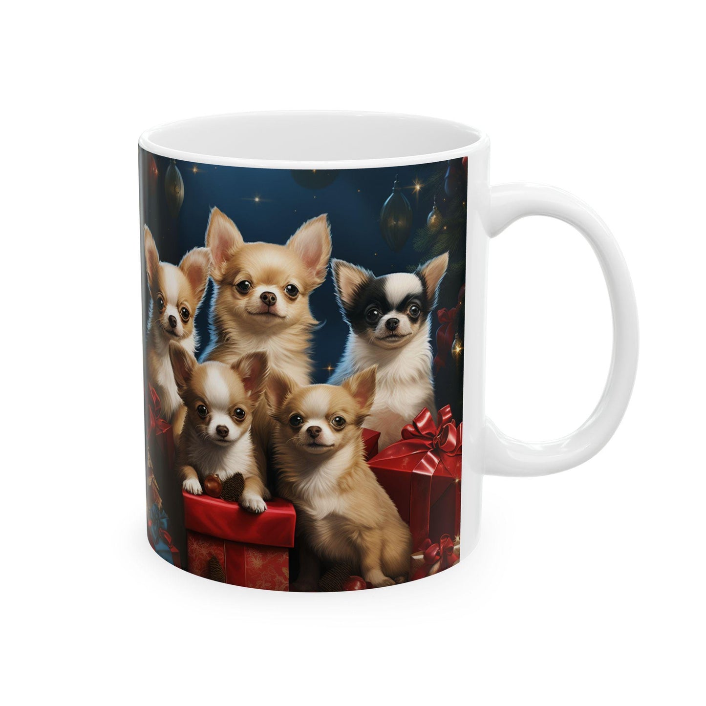 Ceramic Mug 11oz, Puppy Xmas, Holiday Mug, Designer Mug, Chihuahua Dog, Holiday Coffee Mug, Nurse Xmas gift, Neighbor gift