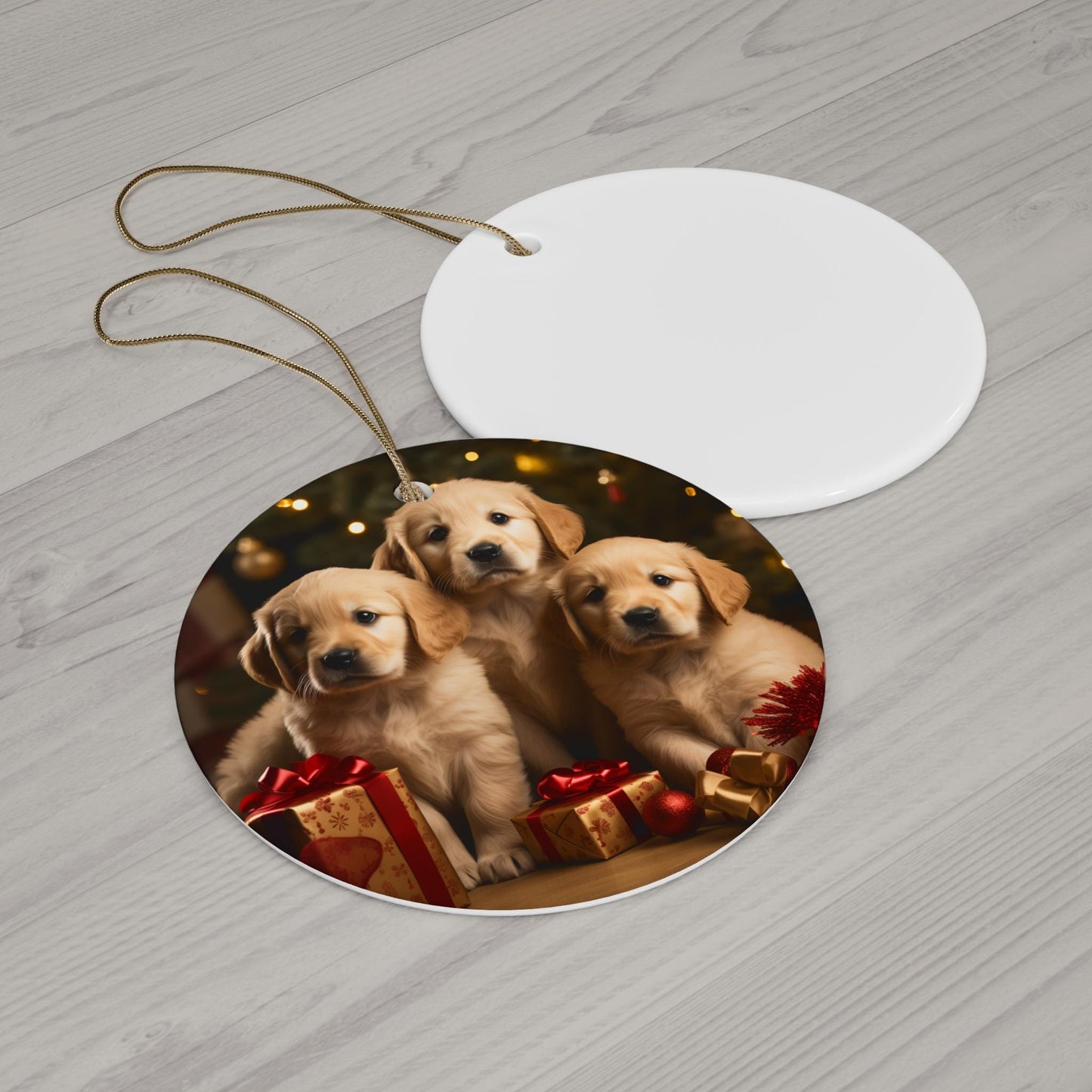 Ceramic Ornament, Golden puppies, Xmas tree decorations, Tree ornaments, Fancy decorations, Dog lovers delight, Home Decor, Holiday gift
