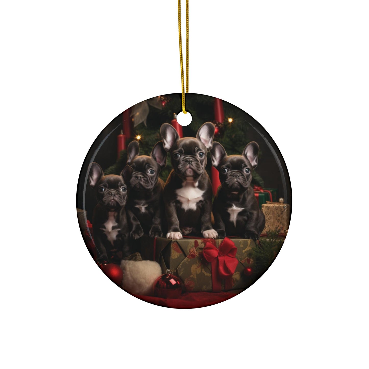 Ceramic Holiday Ornament, Frenchie dogs, Xmas ornaments, Designer ornaments, Dog Lover Ornaments, Xmas tree Decor