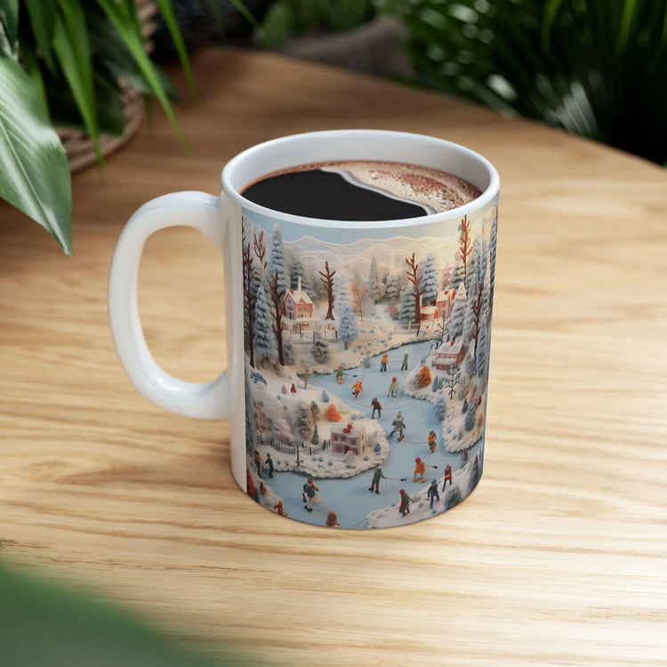 Holiday Scene Ceramic Mug - Crochet Xmas Designs, Hot Chocolate Mug, Novelty Holiday Items, Christmas Gift Idea, Contemporary Xmas Coffee The Aurora Touch