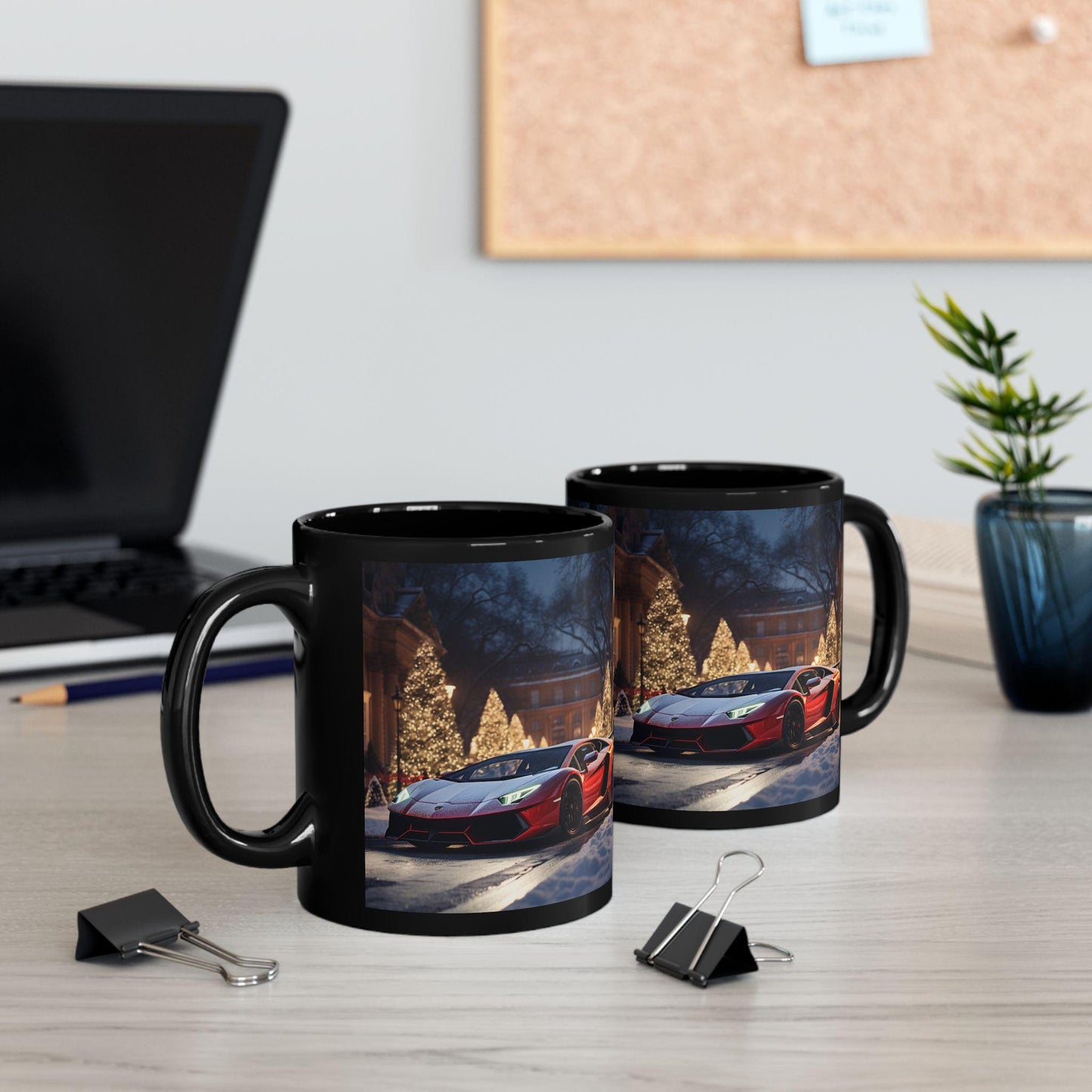 Luxury Mug, Lamborghini Holiday Mug, Black Mug, Christmas Gift, Stylish Coffee Mug, Exotic Car Design, Novelty Mug