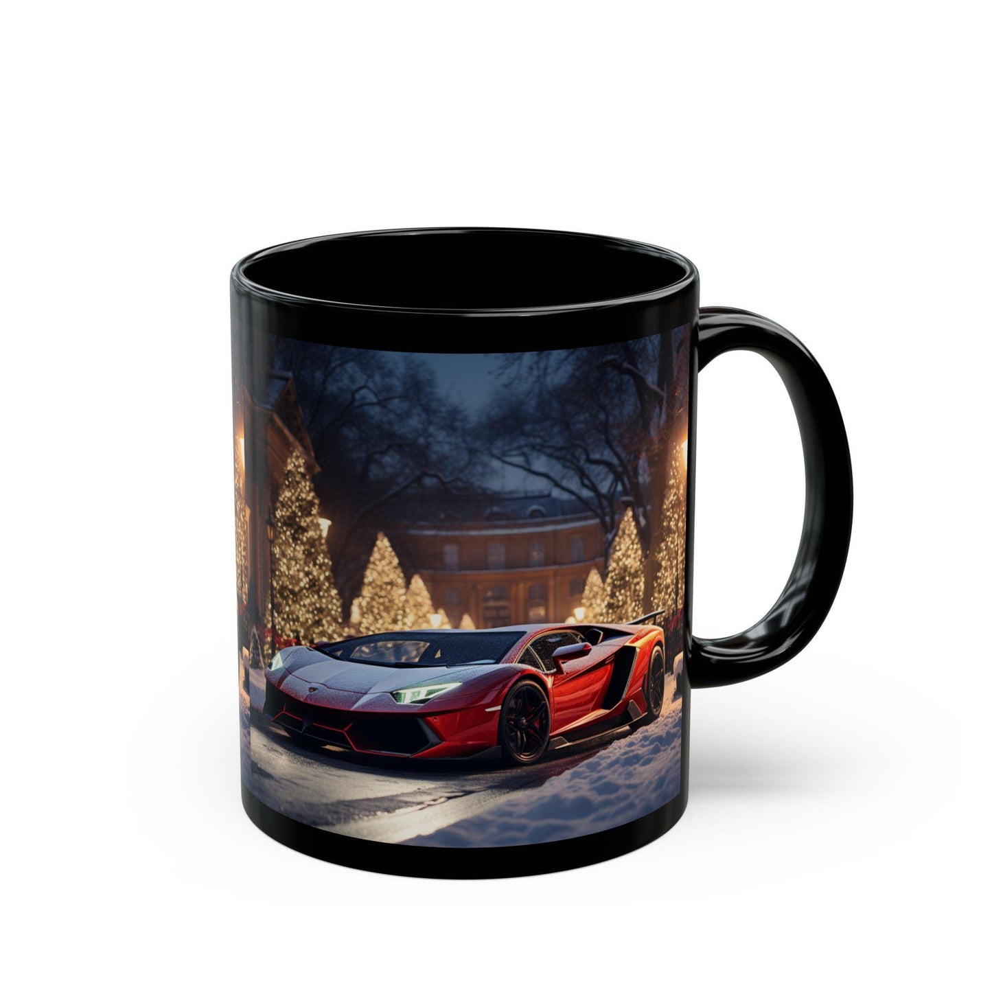 Luxury Mug, Lamborghini Holiday Mug, Black Mug, Christmas Gift, Stylish Coffee Mug, Exotic Car Design, Novelty Mug