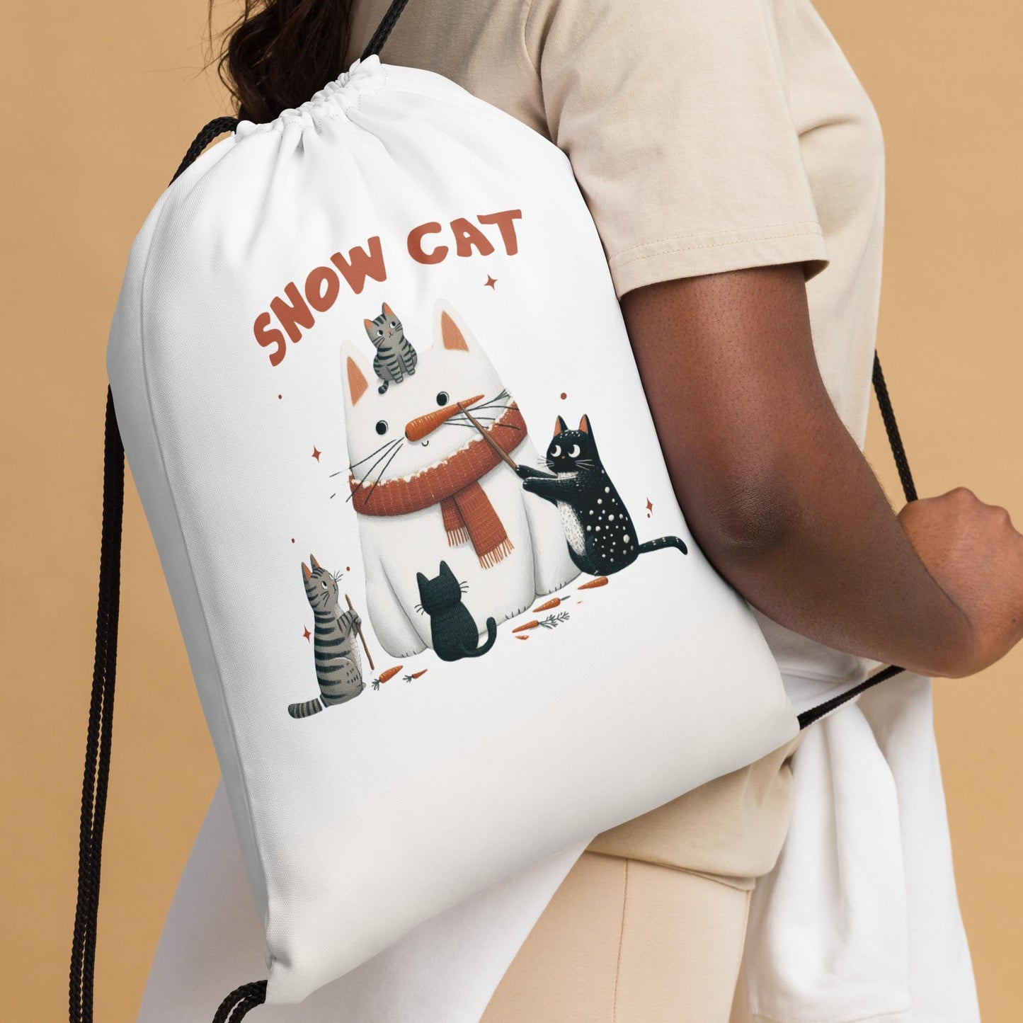 Festive Holiday Design Drawstring Bag | Premium Canvas Gift Tote | Reusable Holiday Shopping Bag