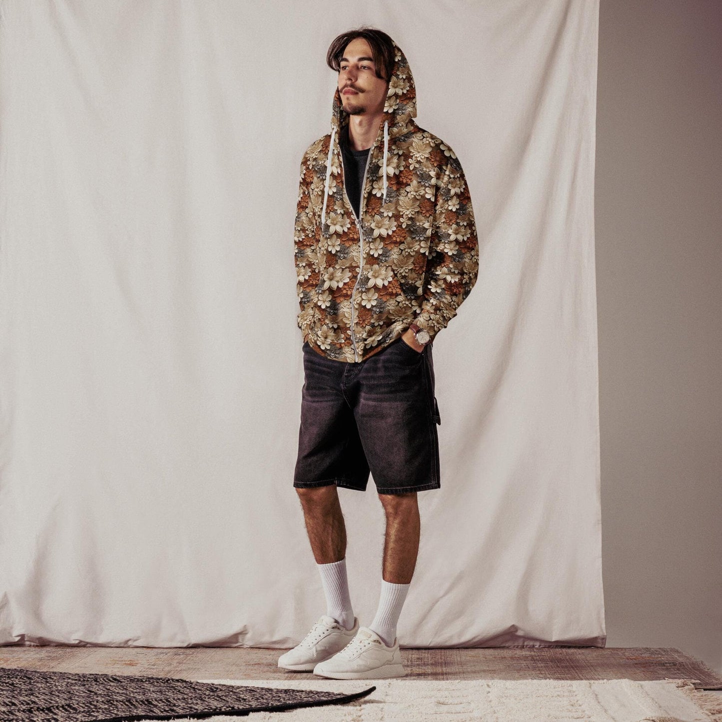 Men's All Over Print Zip Hoodie | Fall Theme Design | Relaxed Jacket for Cool Weather | Stylish and Comfortable
