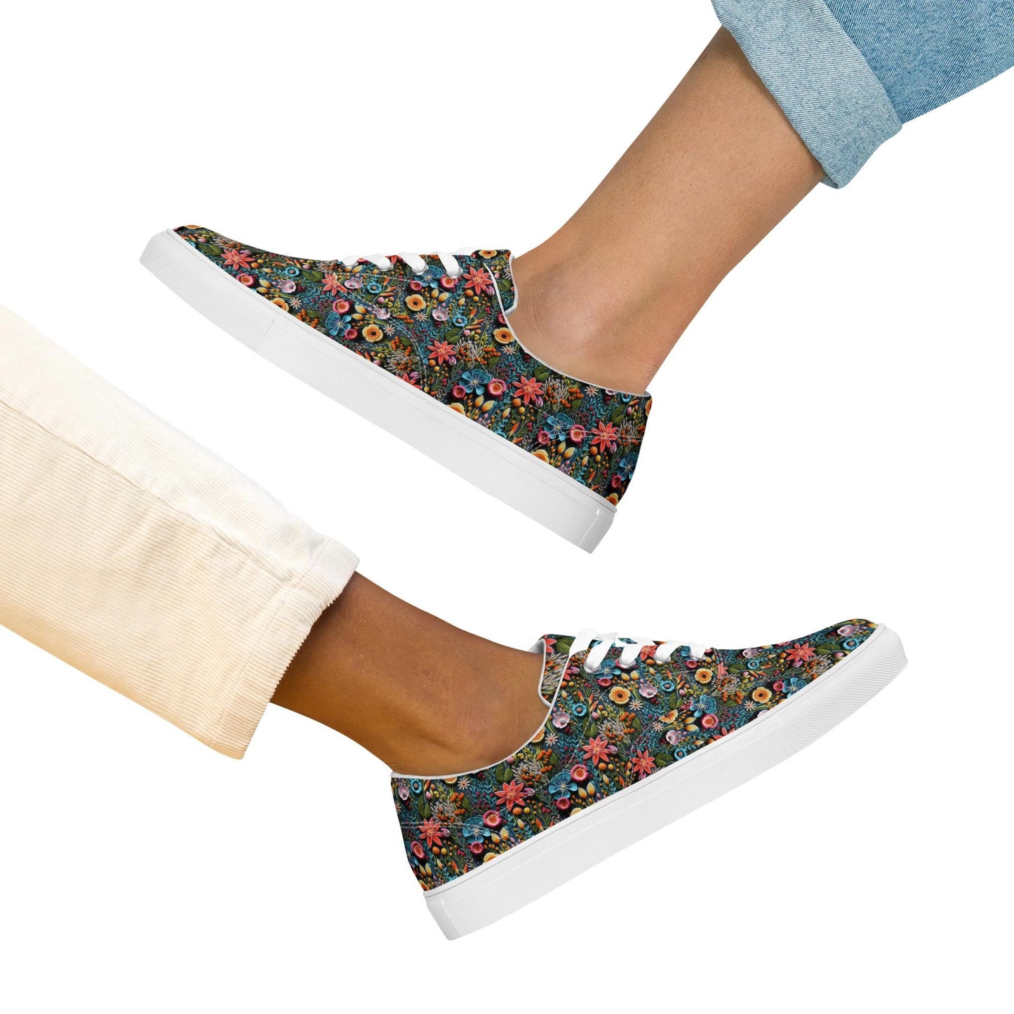 Colorful Floral Pattern Canvas Lace-Up Shoes for Women | Stylish All-Over Print Sneakers | Trendy Floral Footwear