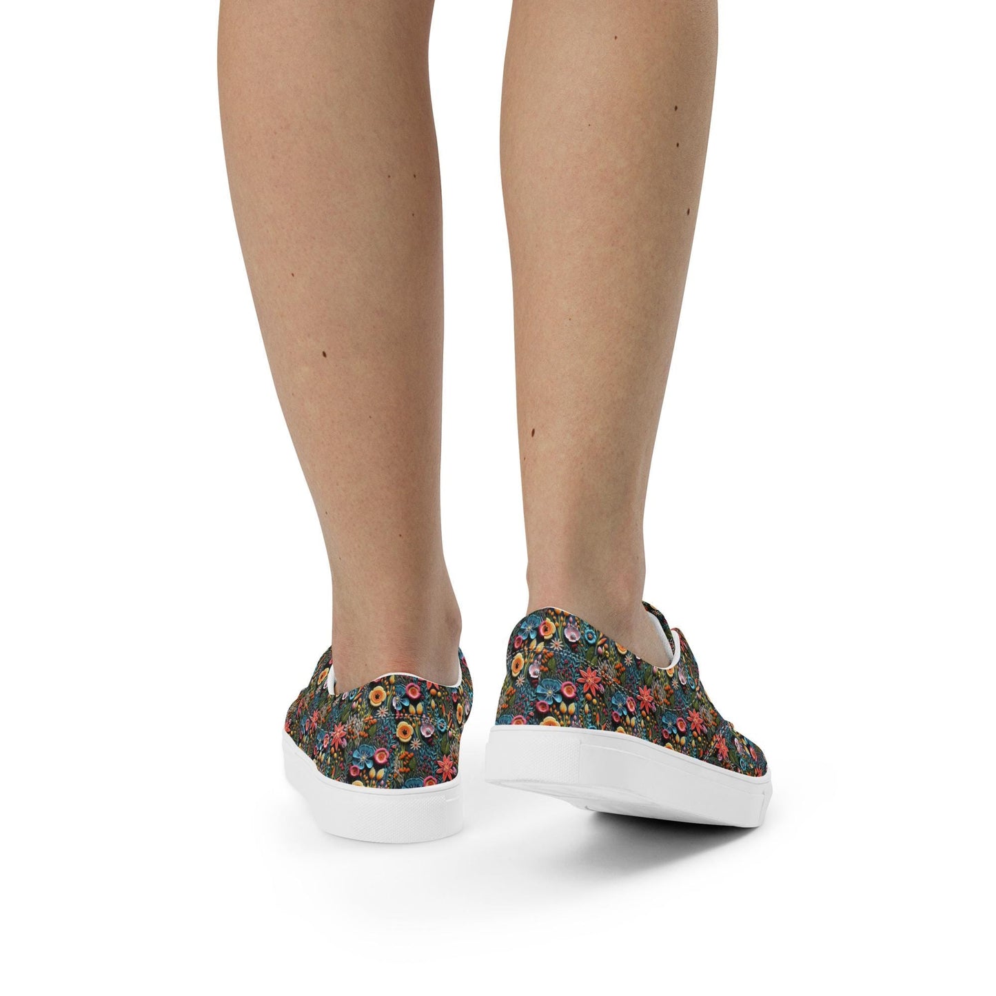 Colorful Floral Pattern Canvas Lace-Up Shoes for Women | Stylish All-Over Print Sneakers | Trendy Floral Footwear