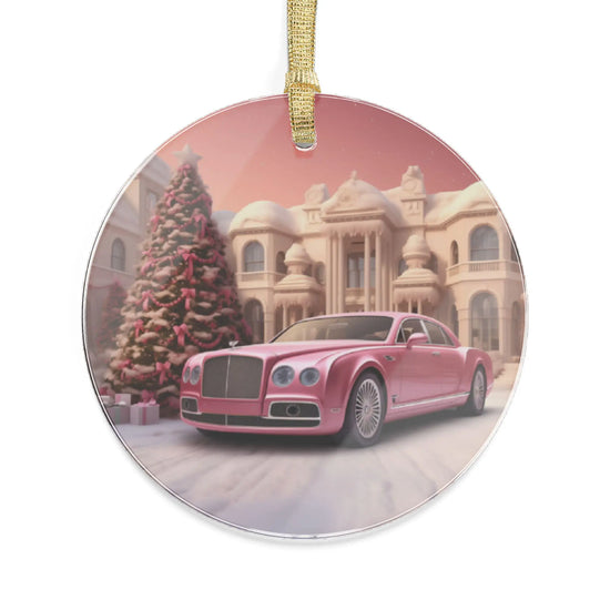 Acrylic Ornaments, Luxury Car Xmas Scene Design, Xmas Tree Ornaments & Holiday Decor, Pink, Beverly Hills, Barbie Pink, Luxury Xmas Gift The Aurora Touch