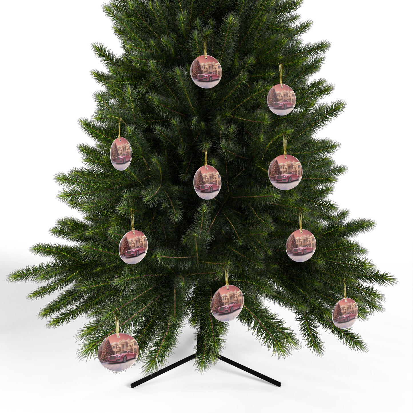 Adornos acrílicos, diseño de escena navideña de coche de lujo, adornos para árbol de Navidad y decoración festiva, rosa, Beverly Hills, Barbie rosa, regalo navideño de lujo