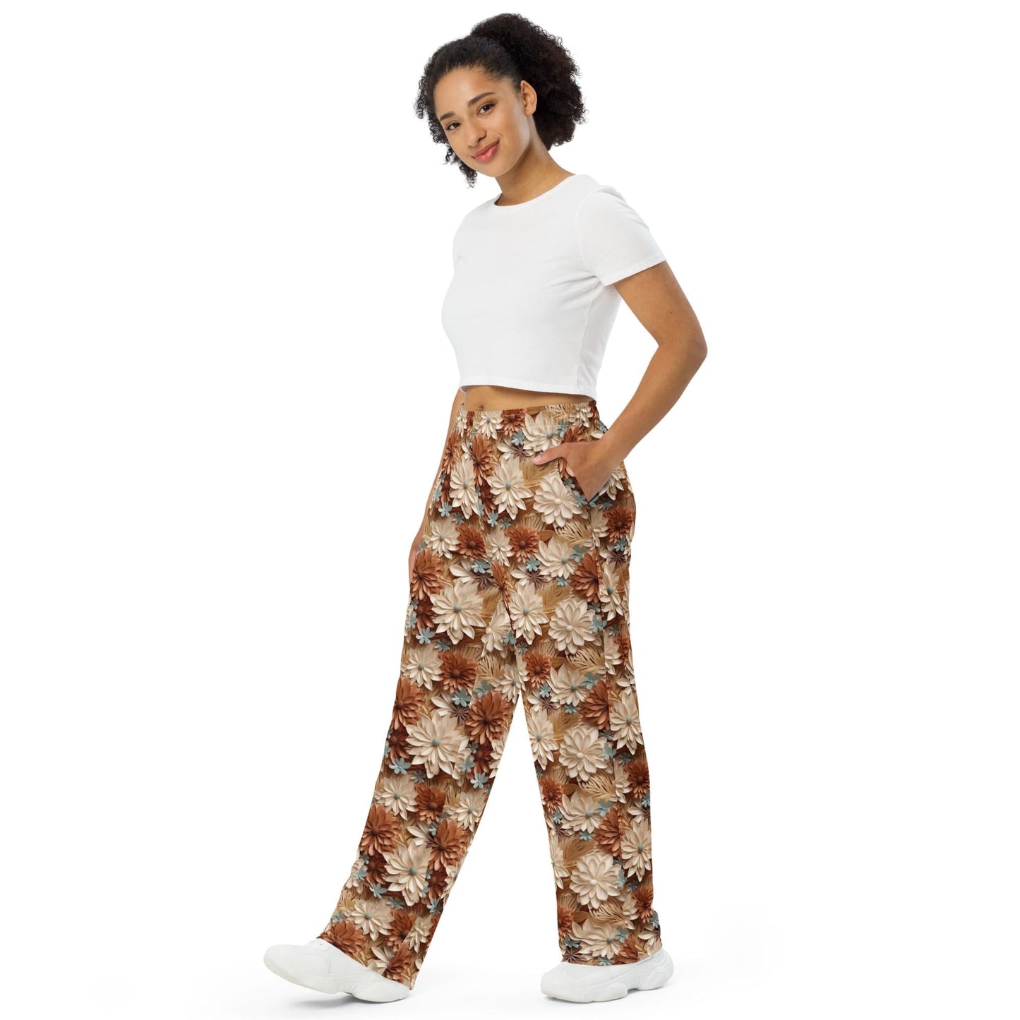 All-Over Floral Print Wide-Leg Pants – Stylish & Comfortable Women's Trousers