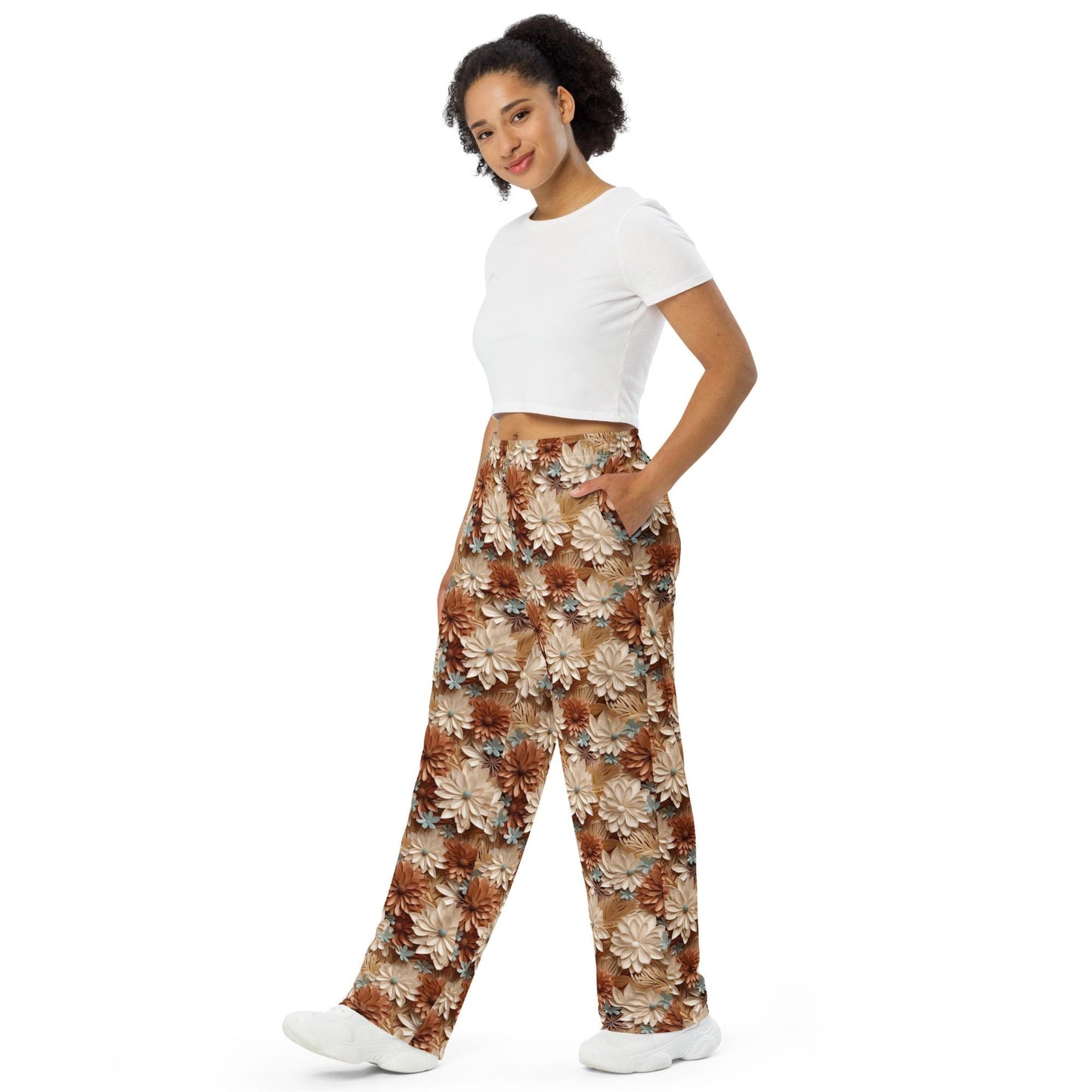 All-Over Floral Print Wide-Leg Pants – Stylish & Comfortable Women's Trousers