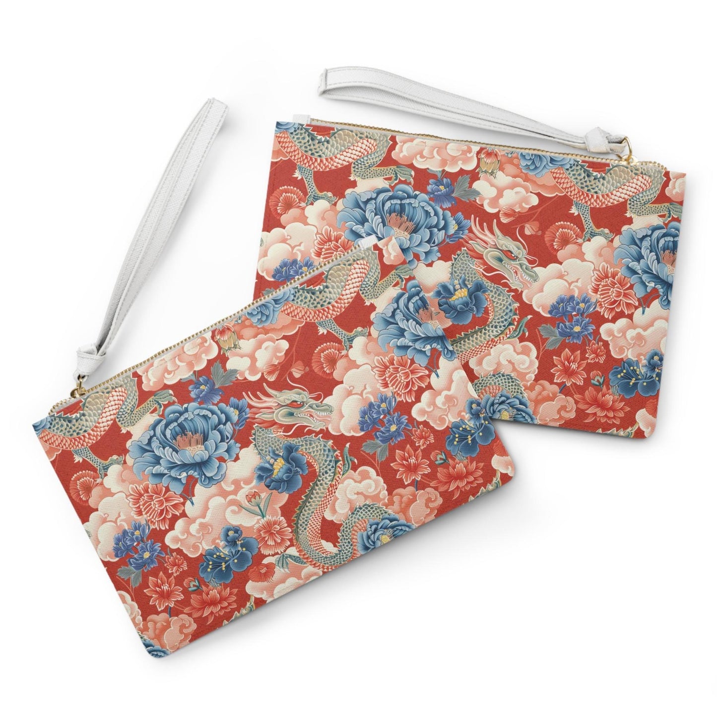 Dragon & Floral Print Clutch Bag, Stylish Accessory, Perfect for Travel, Evening Events, Gifts, Fashion Statement