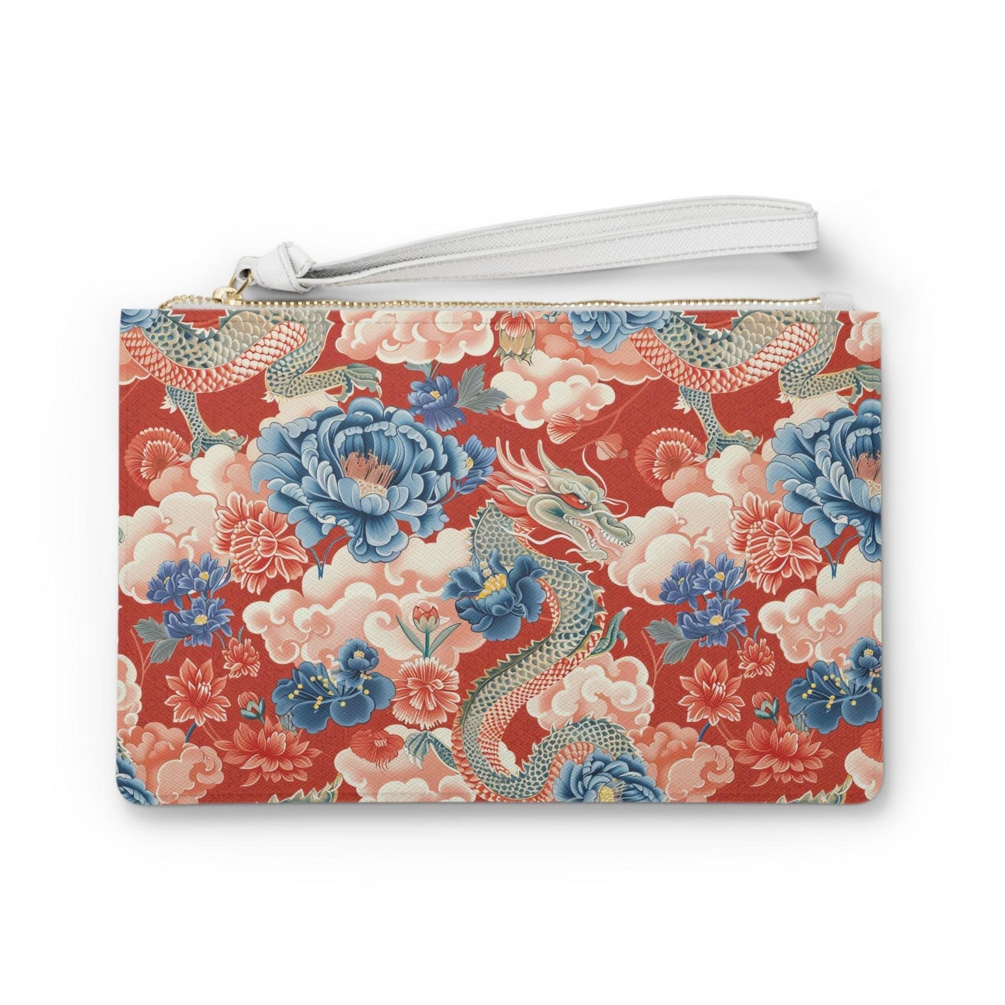 Dragon & Floral Print Clutch Bag, Stylish Accessory, Perfect for Travel, Evening Events, Gifts, Fashion Statement