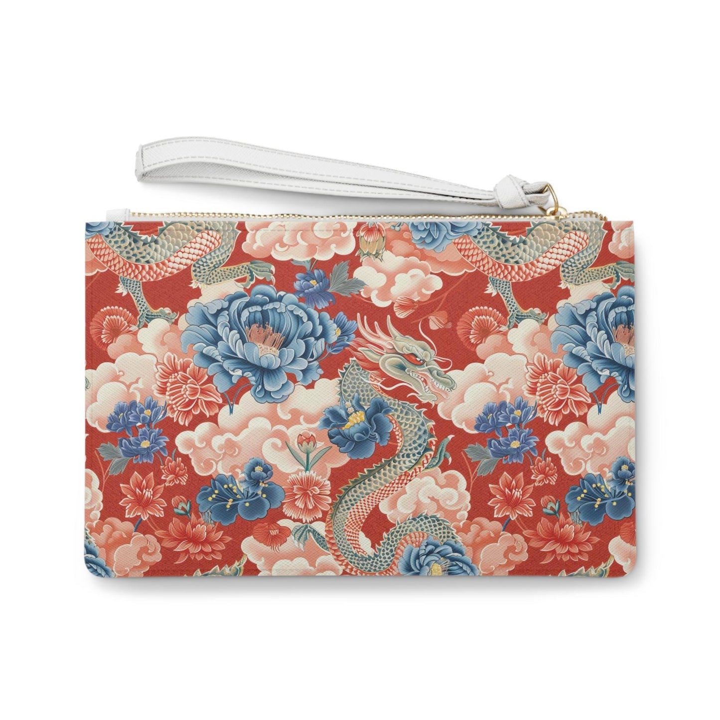Dragon & Floral Print Clutch Bag, Stylish Accessory, Perfect for Travel, Evening Events, Gifts, Fashion Statement