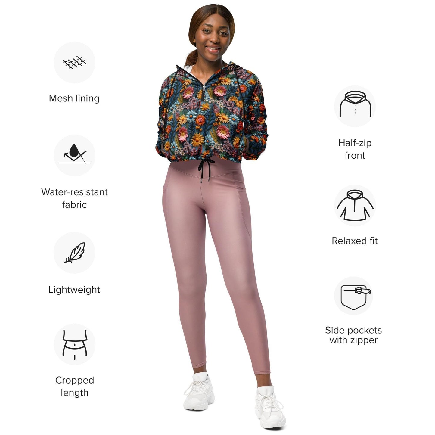 Chic Women's Floral All-Over Print Cropped Windbreaker – Lightweight & Trendy Spring Jacket