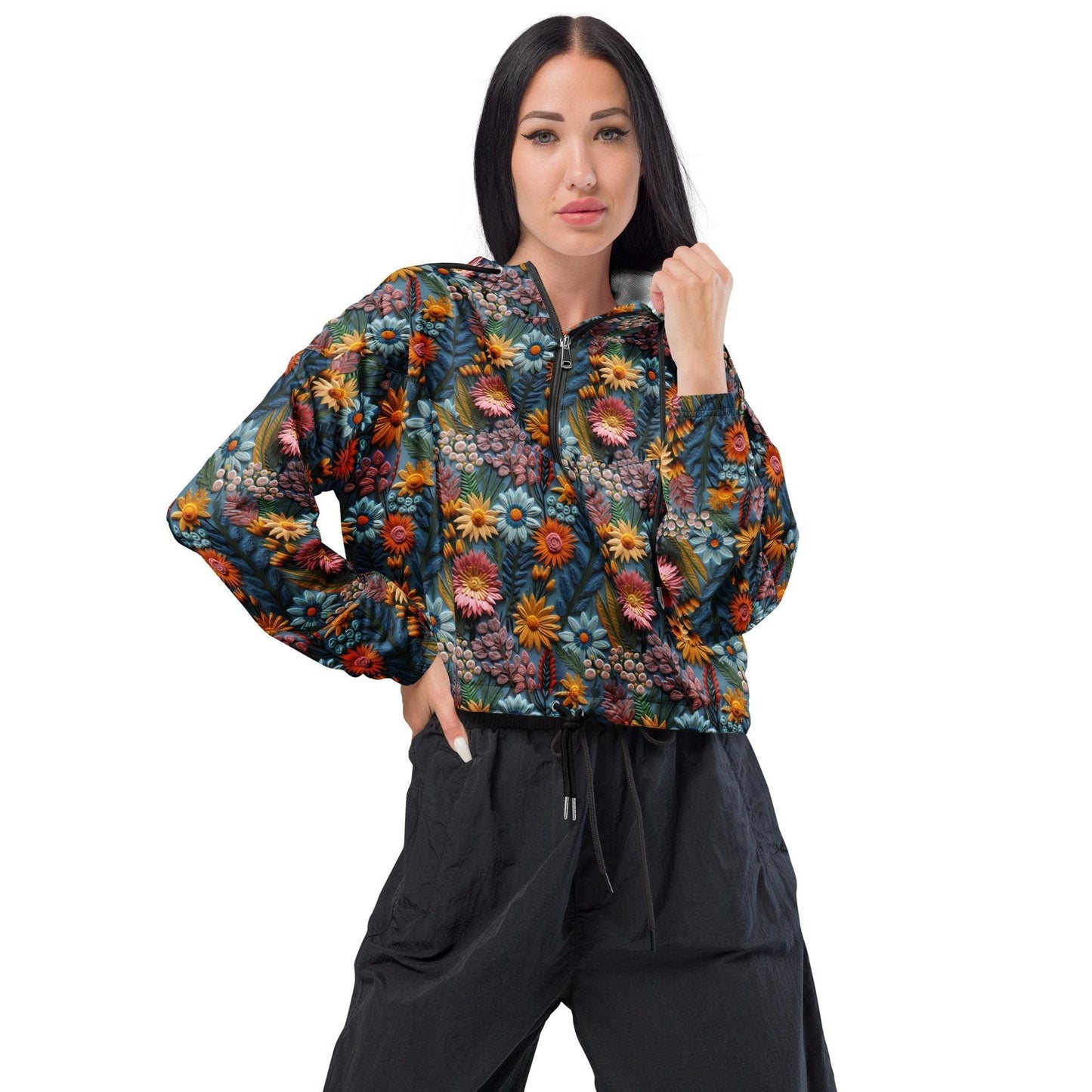 Chic Women's Floral All-Over Print Cropped Windbreaker – Lightweight & Trendy Spring Jacket