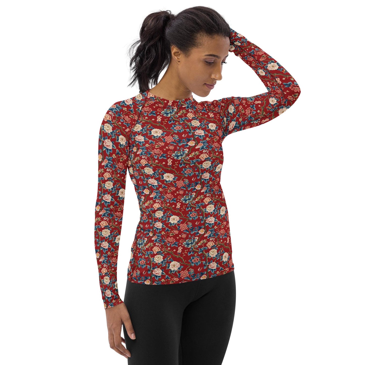 Women's All-over Chinoiserie Print Rash Guard | UPF 50 Sun Protection | Vintage Floral