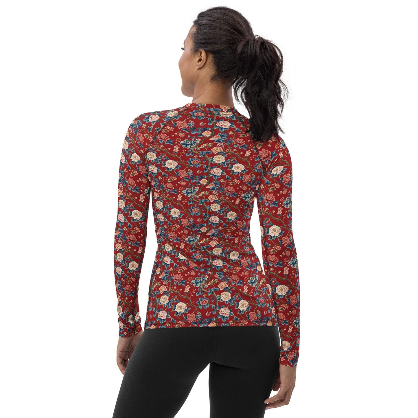 Women's All-over Chinoiserie Print Rash Guard | UPF 50 Sun Protection | Vintage Floral