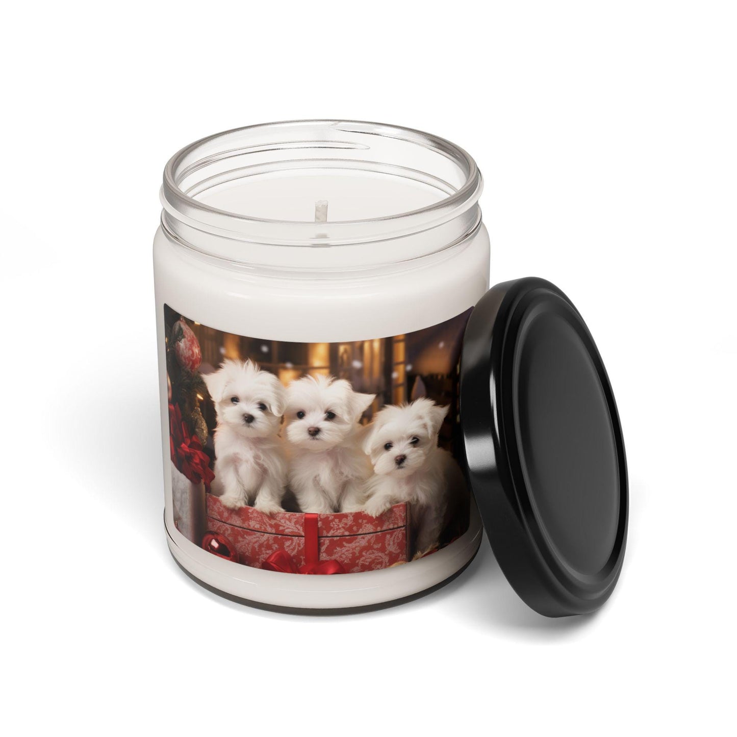 Scented Candle, Xmas Maltese Design - Cinnamon Scented 9oz, Puppy Love - Best Selling Home Decor Gift, Christmas Holiday Candle, Festive