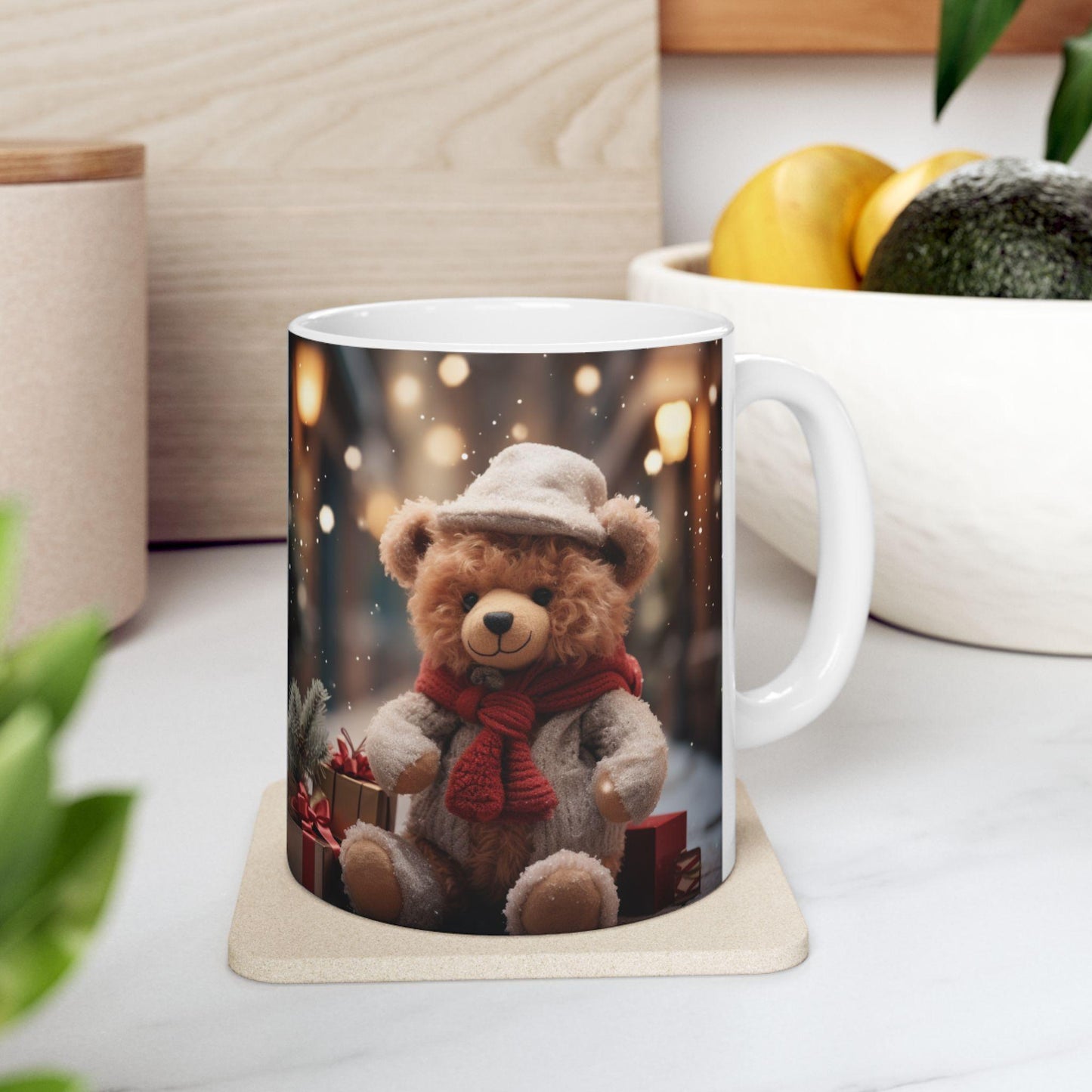 Holiday Bear Ceramic Mug, Designers Mug, Bear Portrait, Xmas Mug, Female Gift, 11oz Novelty Mug