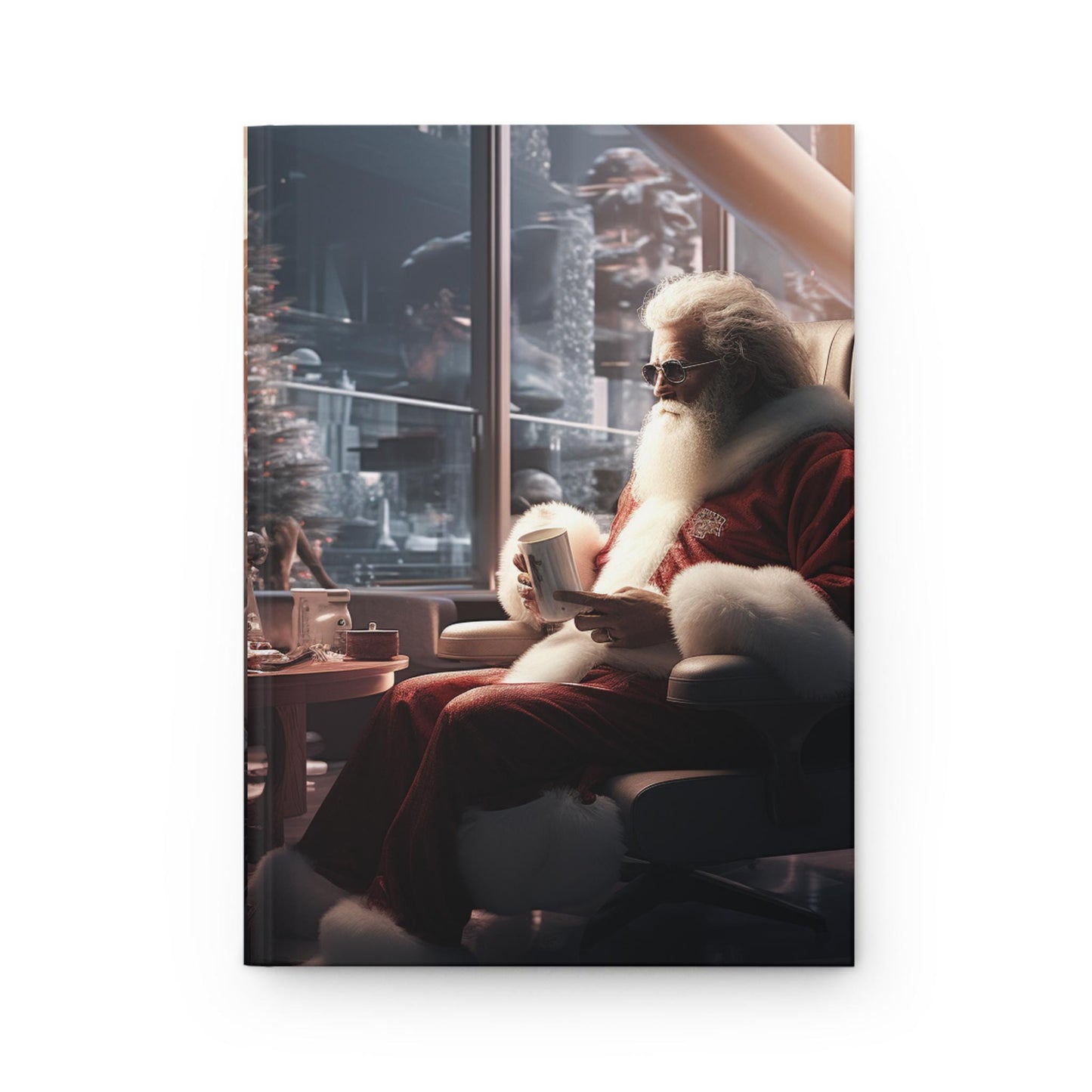 Santa Hardcover Journal Matte, Christmas Holiday XMAS Daily Diary Notebook, Personal Journal Gift Stocking Stuffer