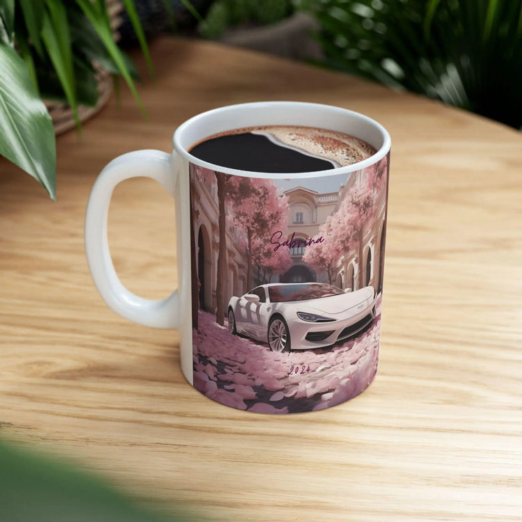 Artistic Exotic Car Ceramic Mug, Personalized White Sexy Lamborghini 11oz Mug, Car Lover Gift, Fancy Cup, Great Gift Idea, Custom Auto The Aurora Touch