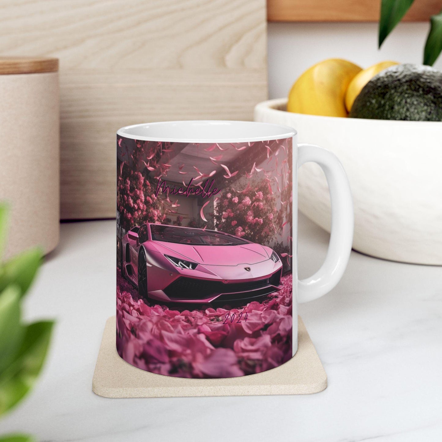 Personalized Pink Lamborghini Ceramic Mug 11oz | Luxury Car Design Coffee & Tea Mug | Sexy Holiday Gift | Custom Lamborghini Mug