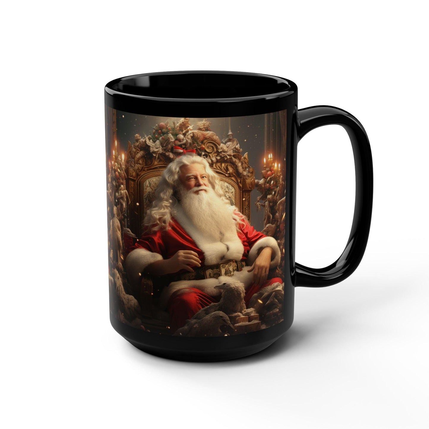 Realistic Santa Black Mug 15oz, Santa Claus Holiday Gift, Unique Kitchen Decor, Housewarming Gift, Stocking Stuffer, Teacher & Aunt Gift