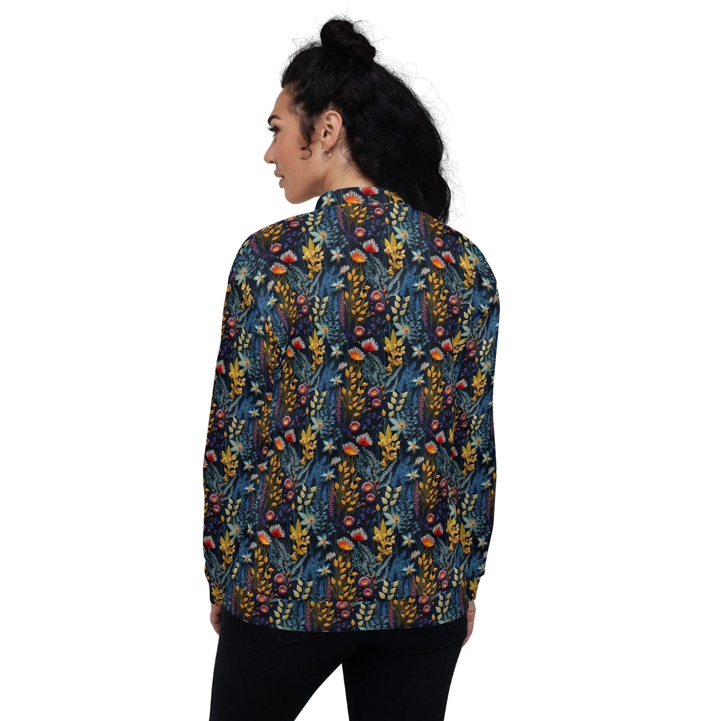 Women's Floral Pattern Stylish Bomber Jacket – All-Over Print 3D Threaded Design, Casual & Evening Wear, Trendy Floral Bomber, Perfect Gift