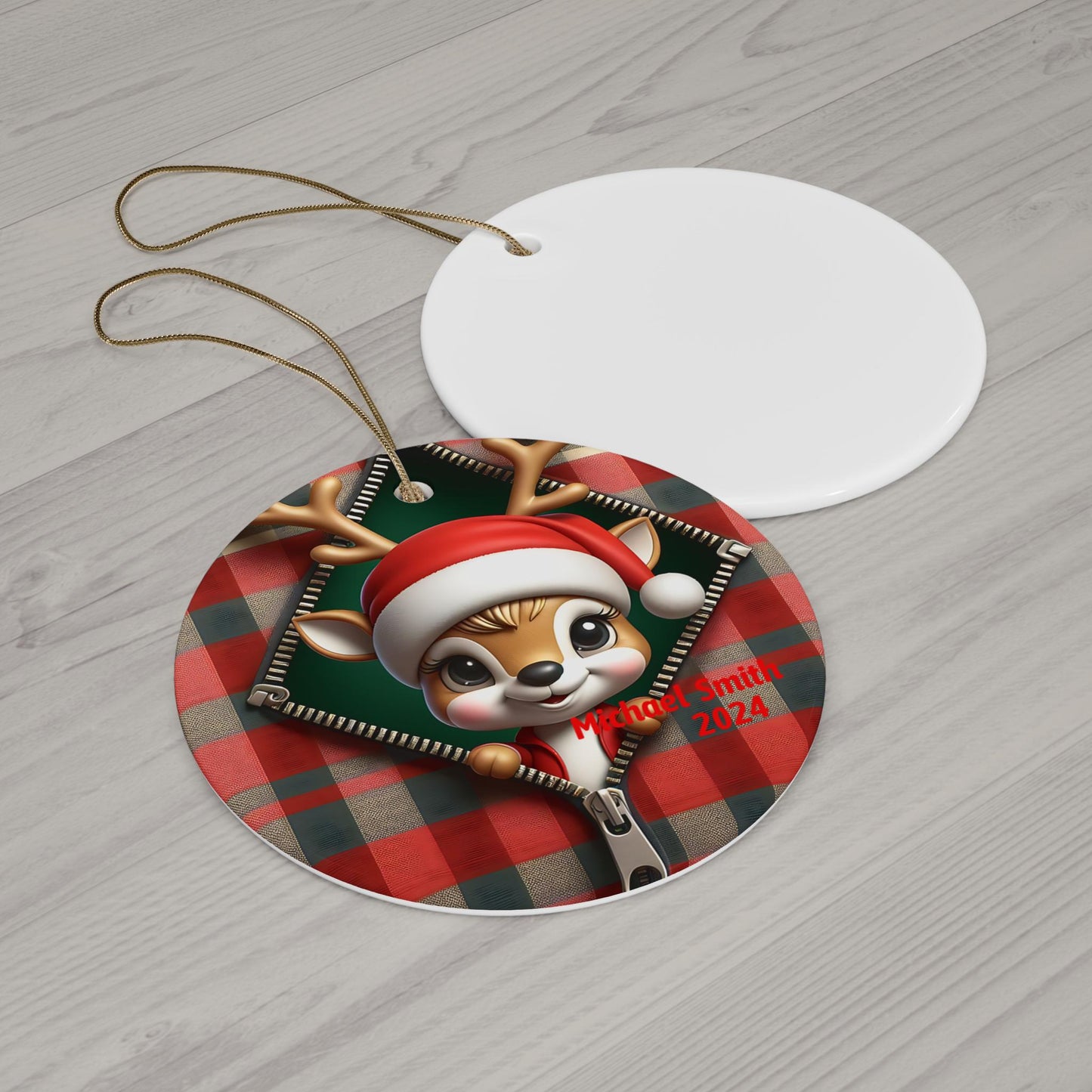Personalized Holiday Ceramic Ornament, Cute Reindeer Decoration, Christmas Gift, Family Keepsake, Festive Home Decor, 2024